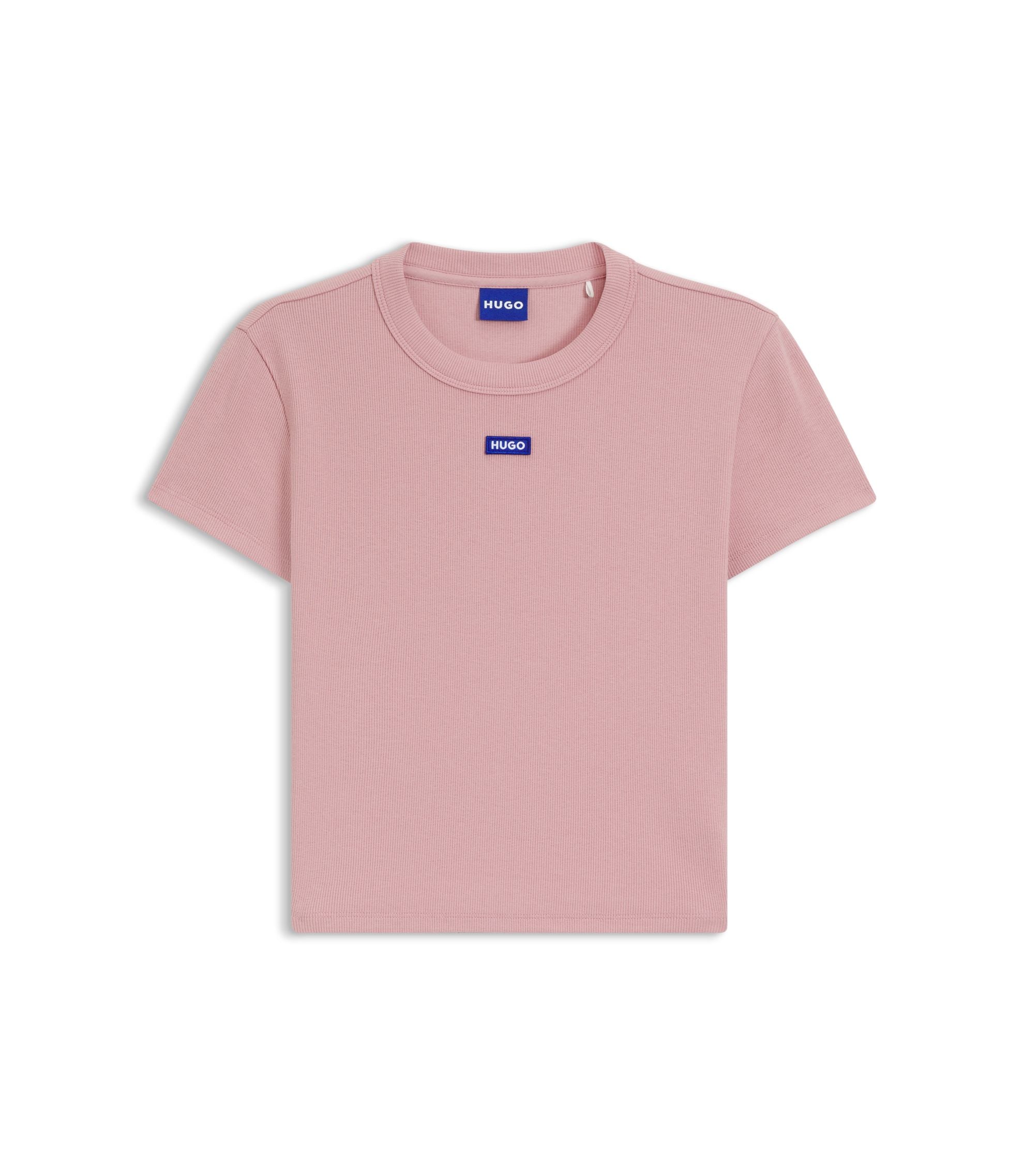 Hugo Logo Badge Slim Fit T Shirt In Stretch Cotton Light Pink Women's