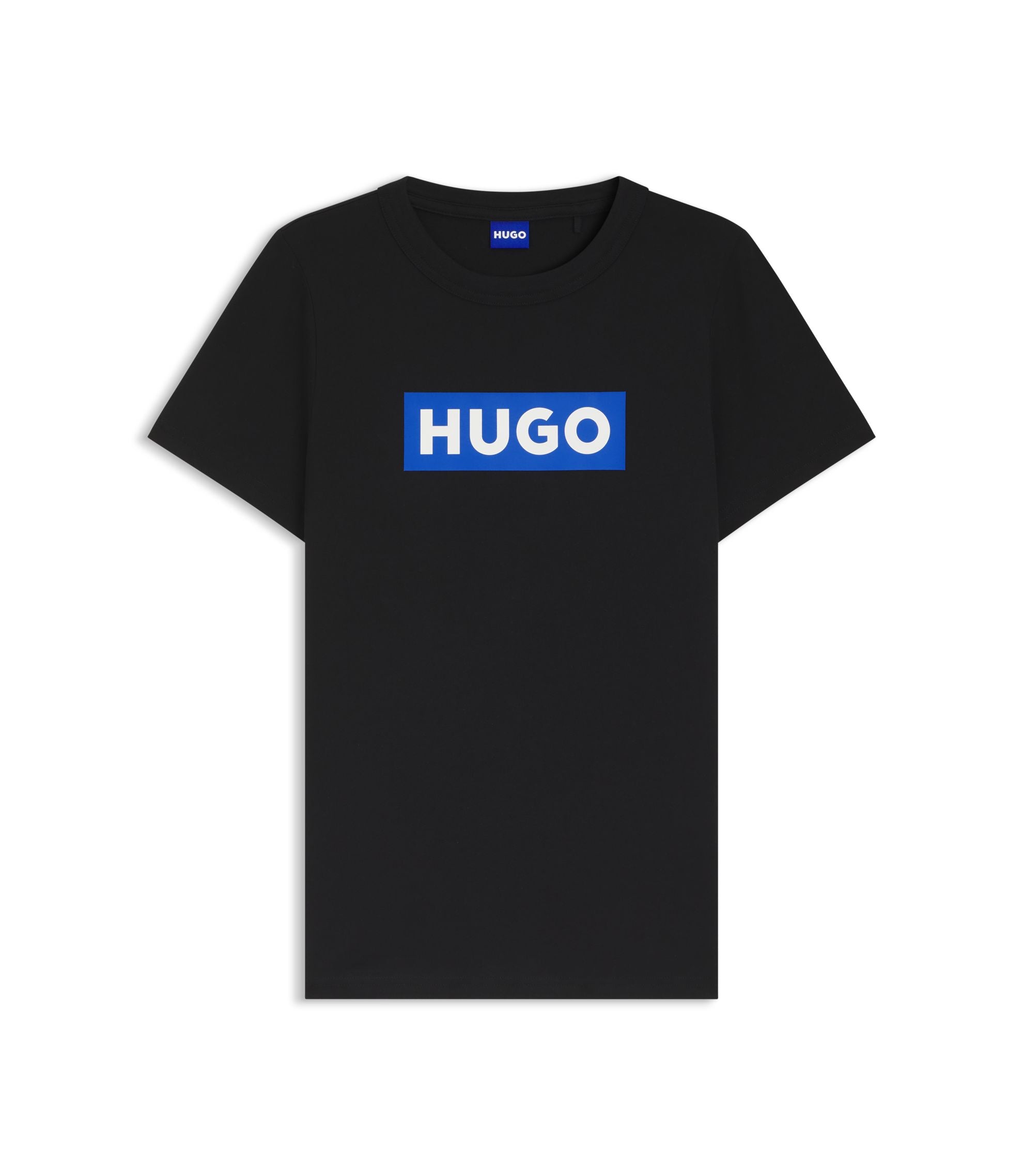Hugo Slim Fit T Shirt In Cotton With Blue Boxed Logo Black Women's