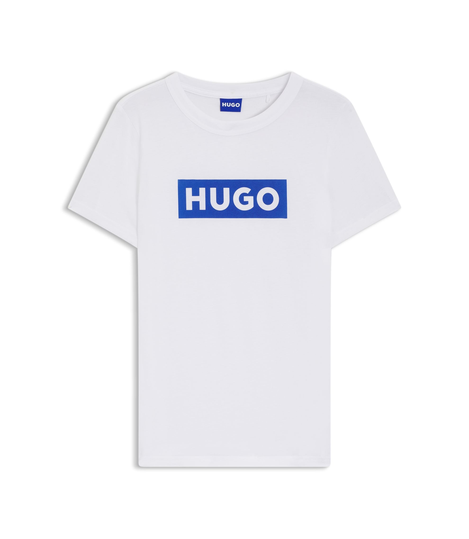 Hugo Slim Fit T Shirt In Cotton With Blue Boxed Logo White Women's