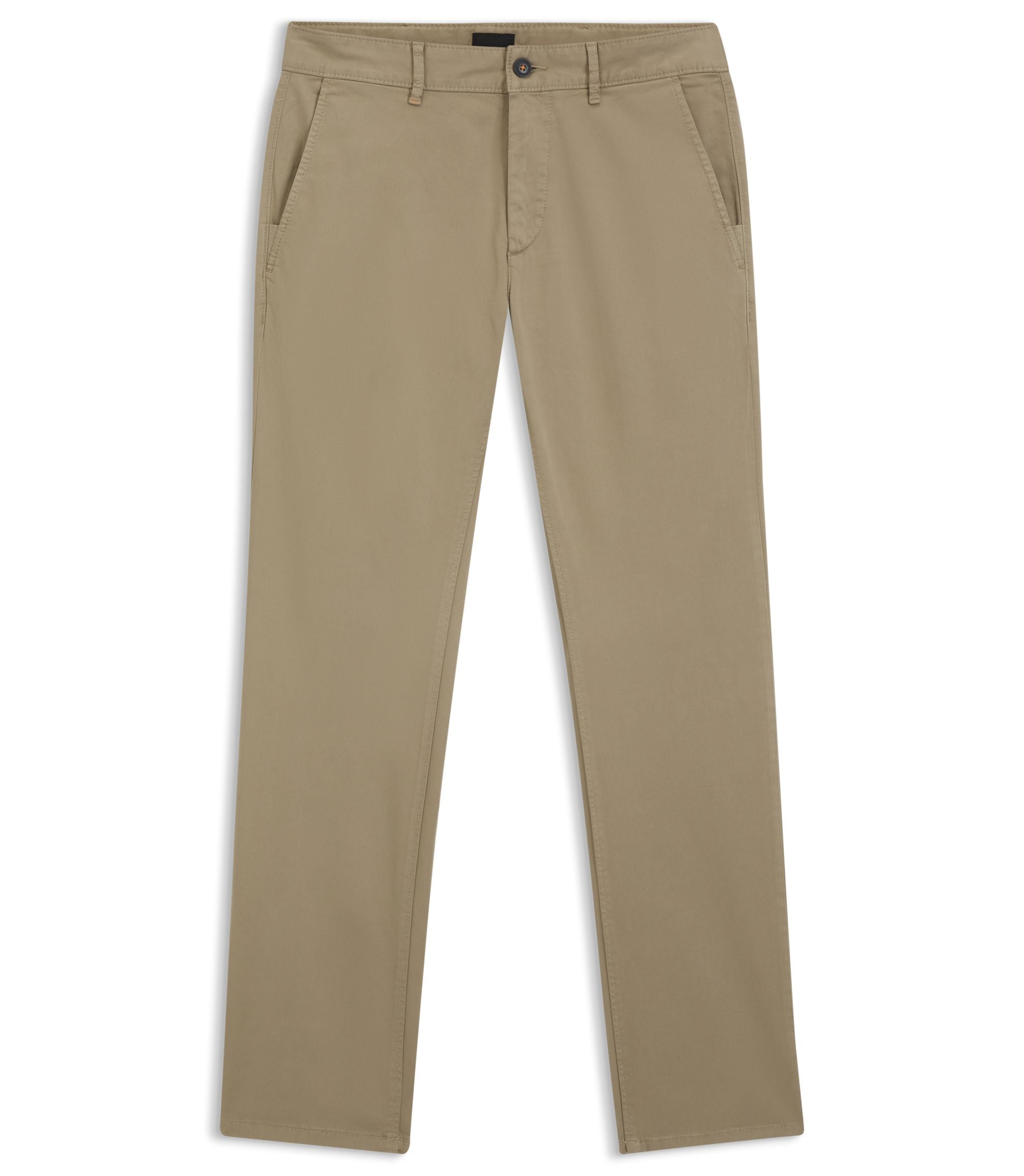 Boss Slim Fit Chinos In Stretch Cotton Satin Light Brown