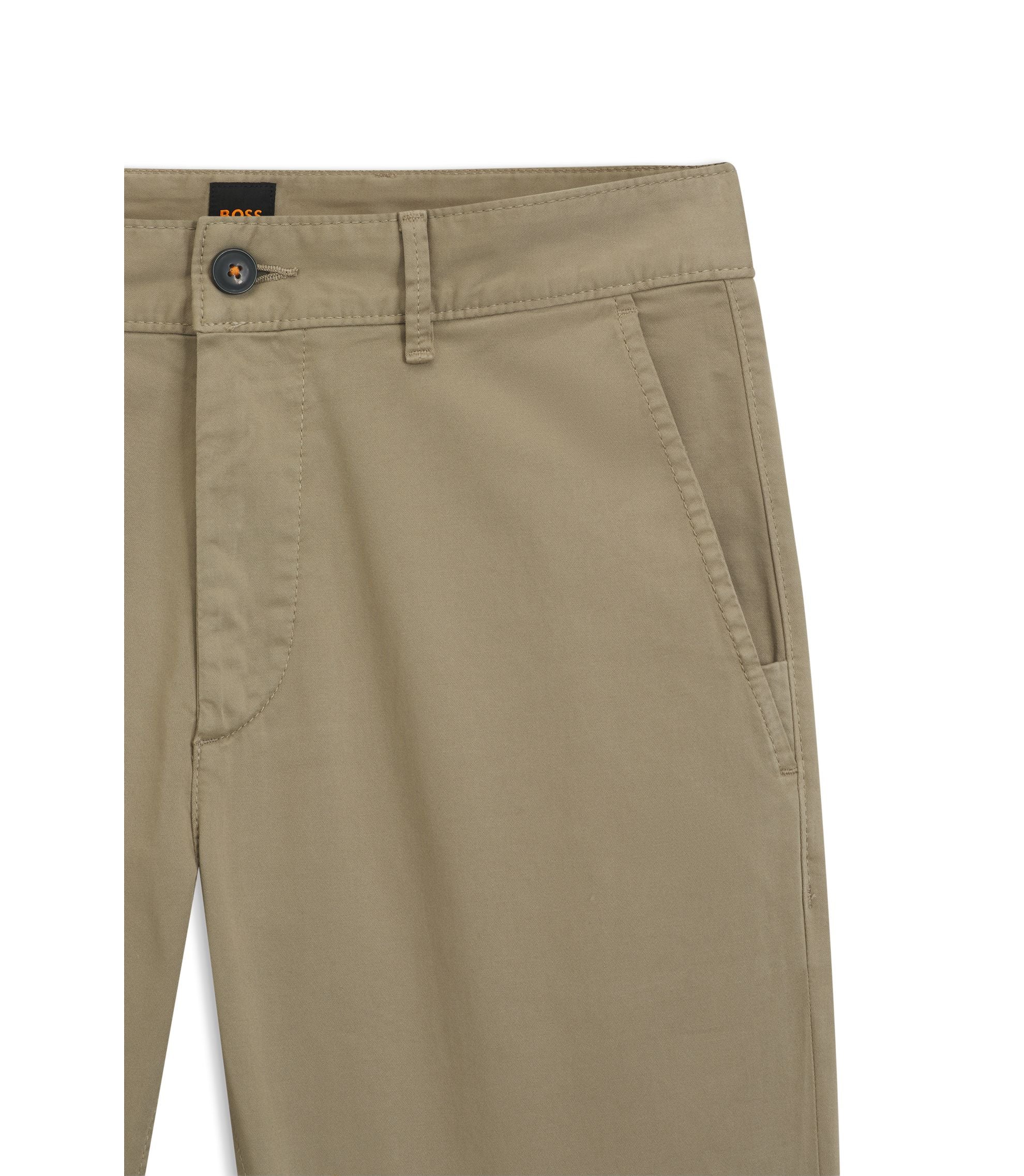 Boss Slim Fit Chinos In Stretch Cotton Satin Light Brown