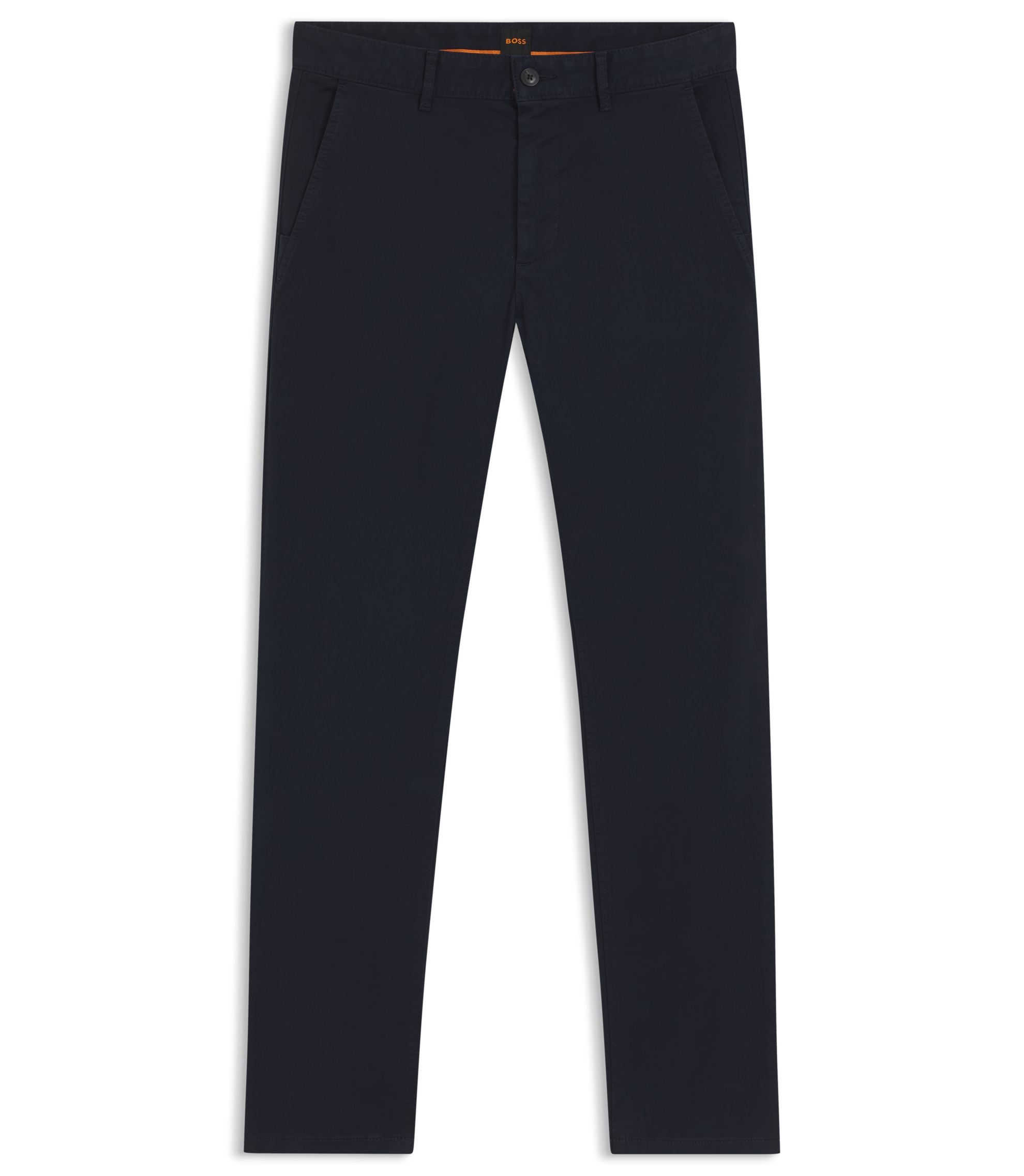 Boss Slim Fit Chinos In Stretch Cotton Satin Dark Blue