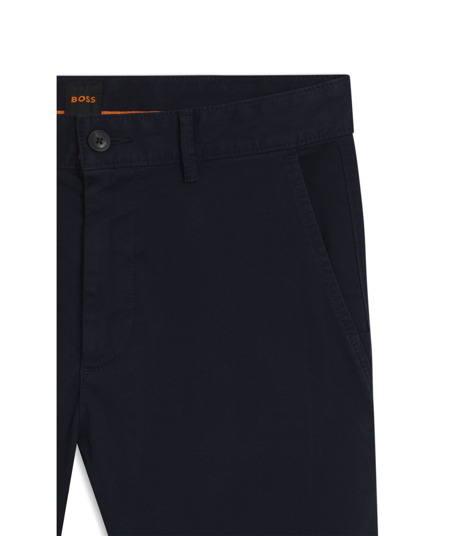 Boss Slim Fit Chinos In Stretch Cotton Satin Dark Blue