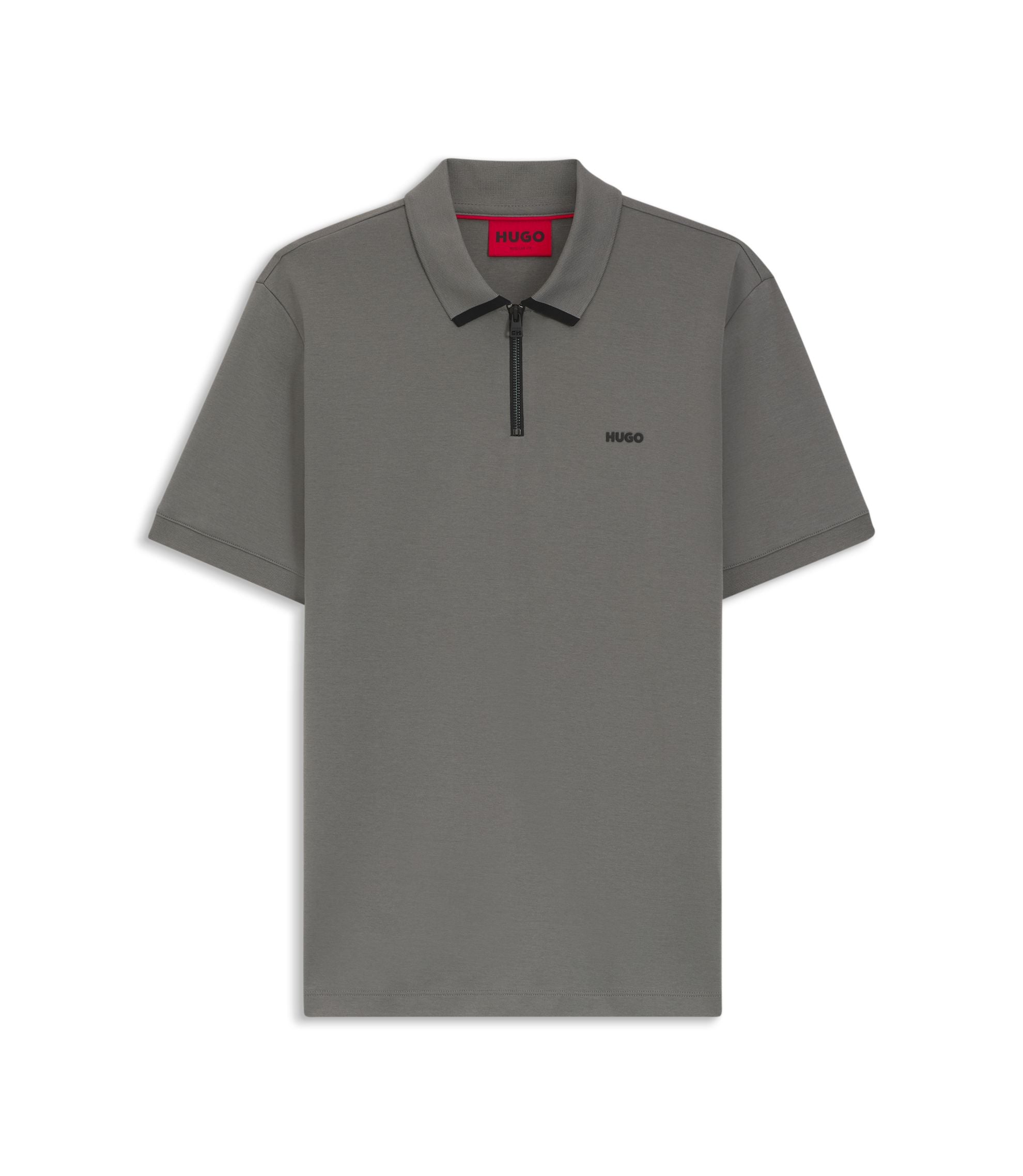 Hugo Contrast Logo Polo Shirt In Cotton Piqu Dark Grey