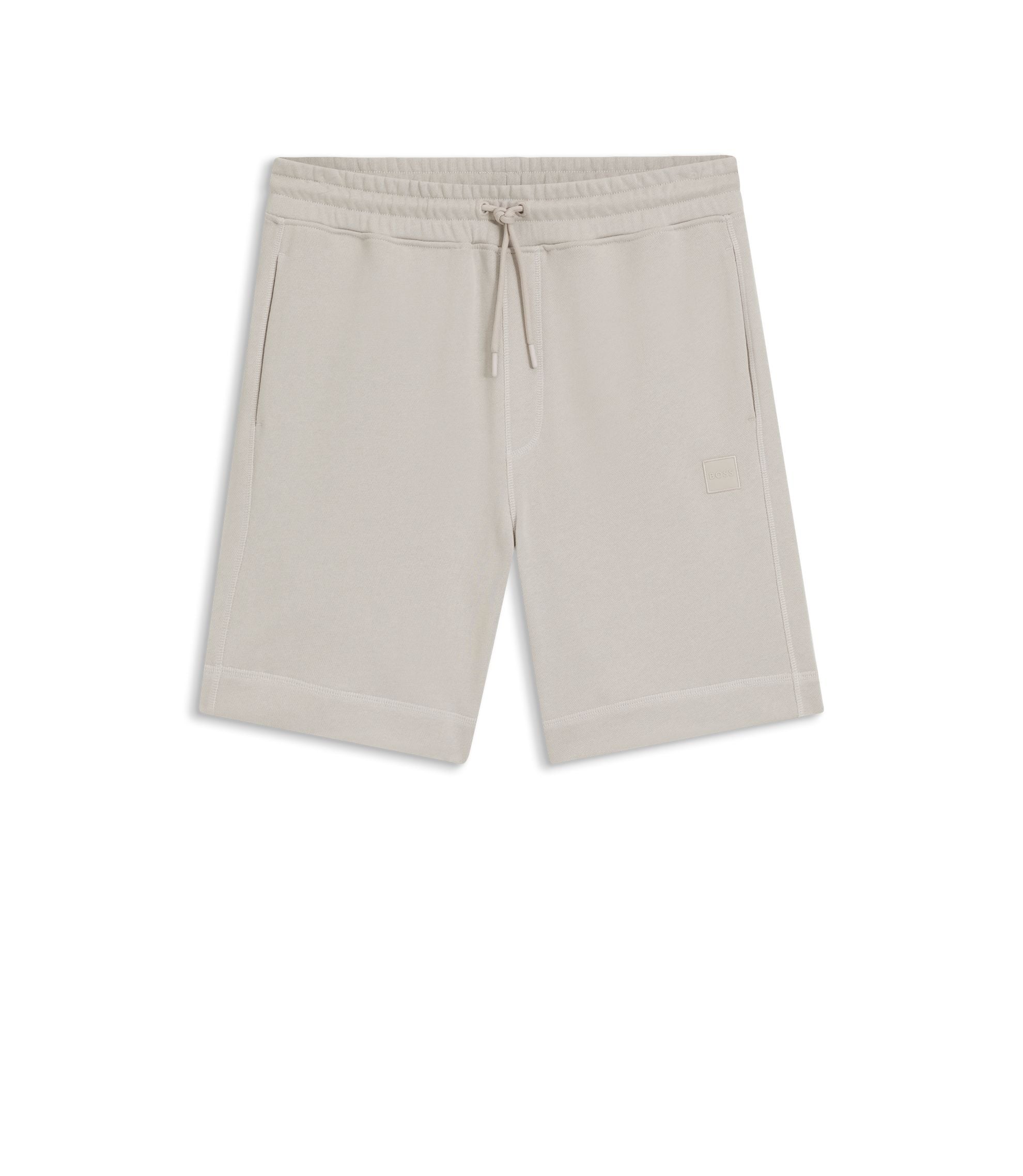 Boss Cotton Terry Shorts With Logo Patch Light Grey