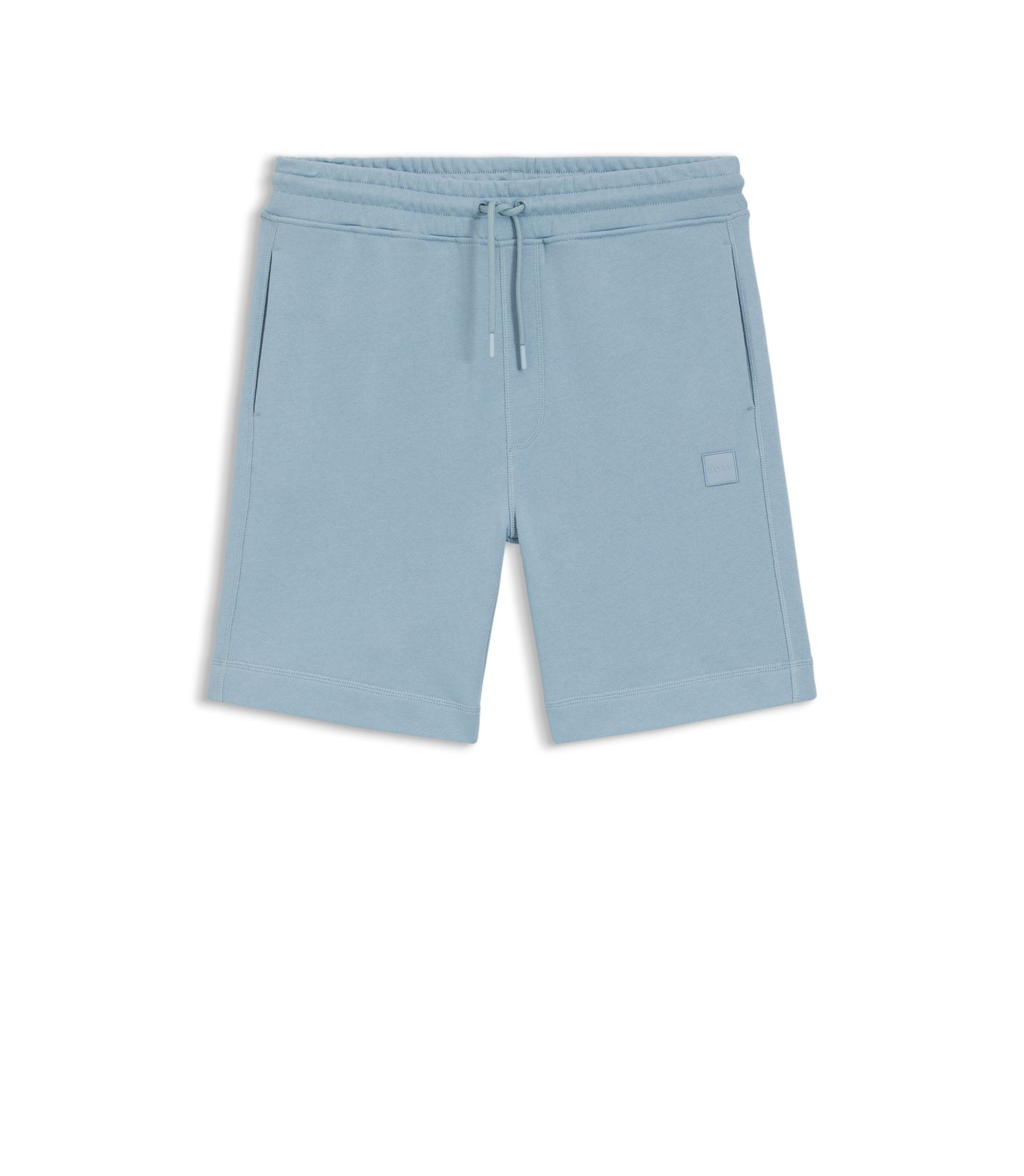 Boss Cotton Terry Shorts With Logo Patch Light Blue