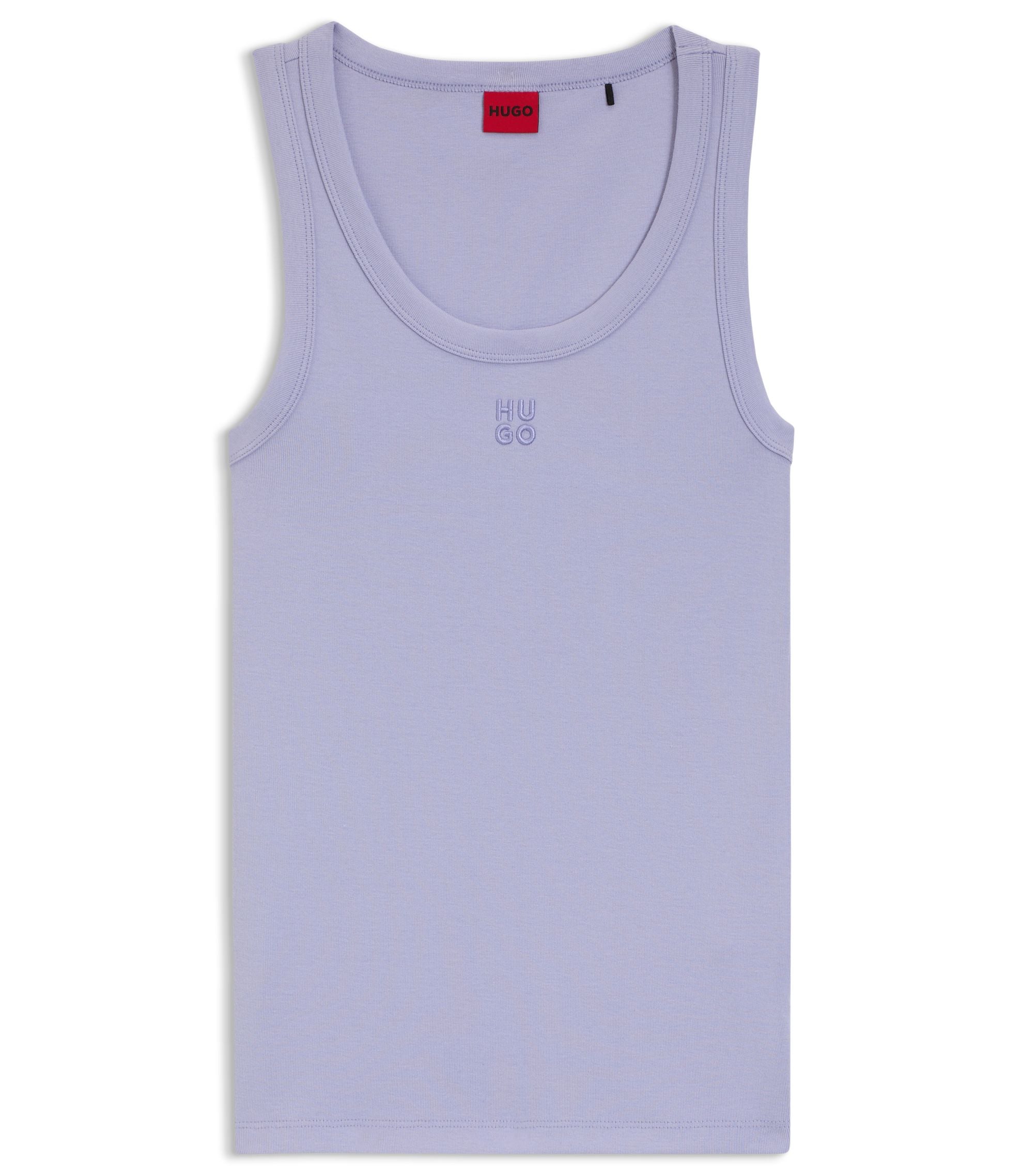 Hugo Cotton Blend Tank Top With Stacked Logo Embroidery Purple Women's