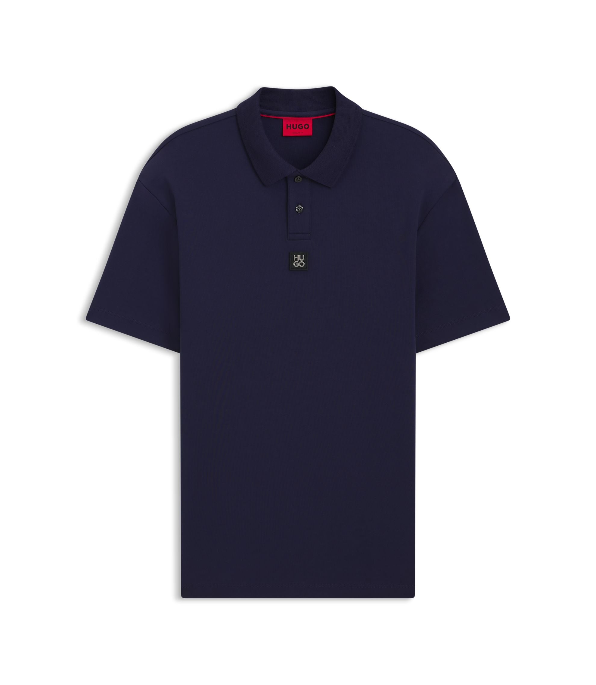Hugo Stacked Logo Polo Shirt In Interlock Cotton Dark Blue