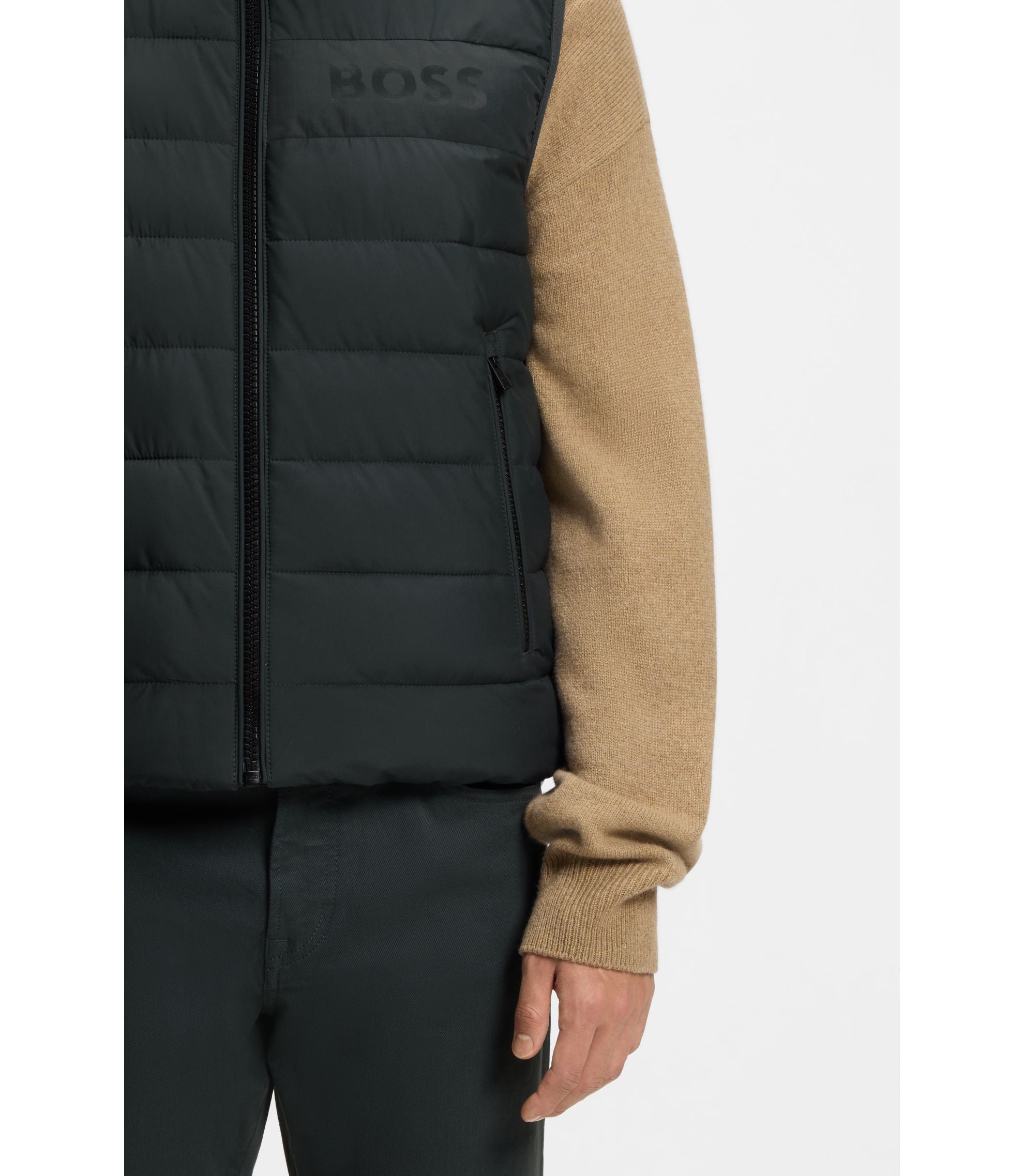 Boss Water Repellent Vest With Logo Detail Light Green