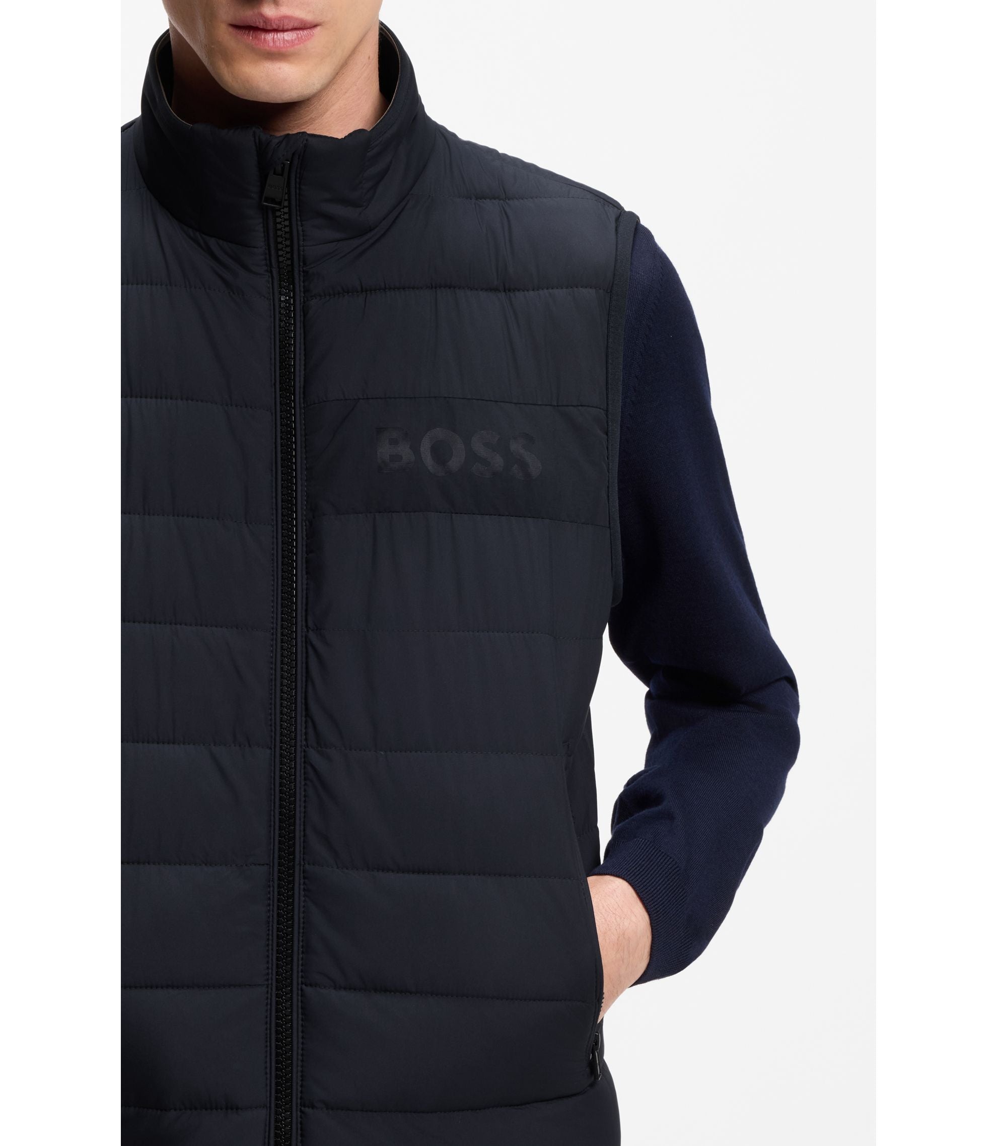 Boss Water Repellent Vest With Logo Detail Dark Blue