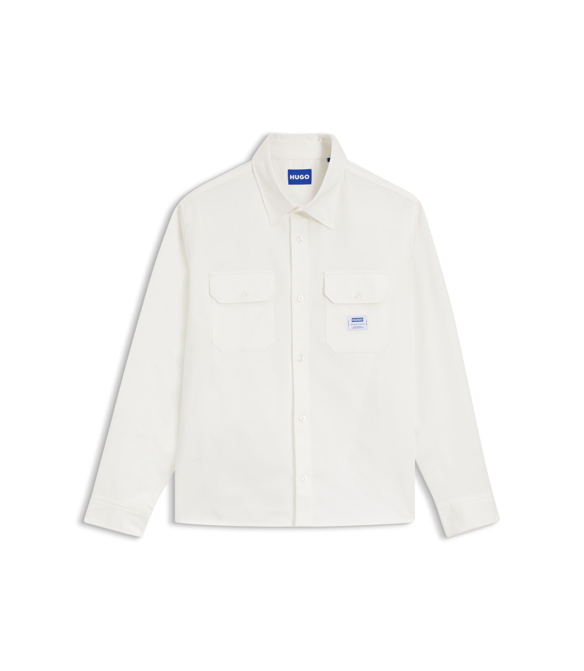 Hugo Logo Label Shirt In Cotton Twill White
