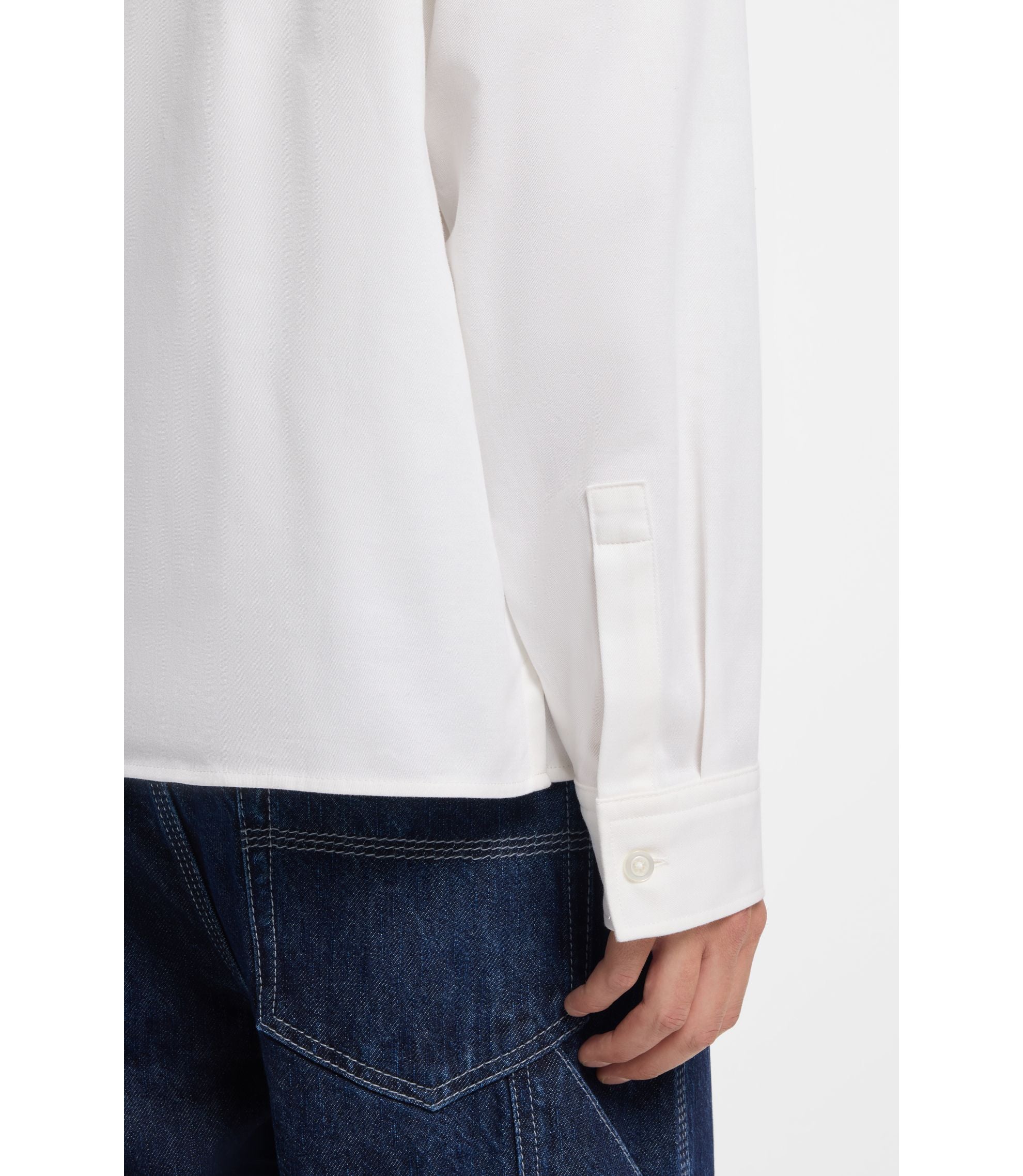 Hugo Logo Label Shirt In Cotton Twill White