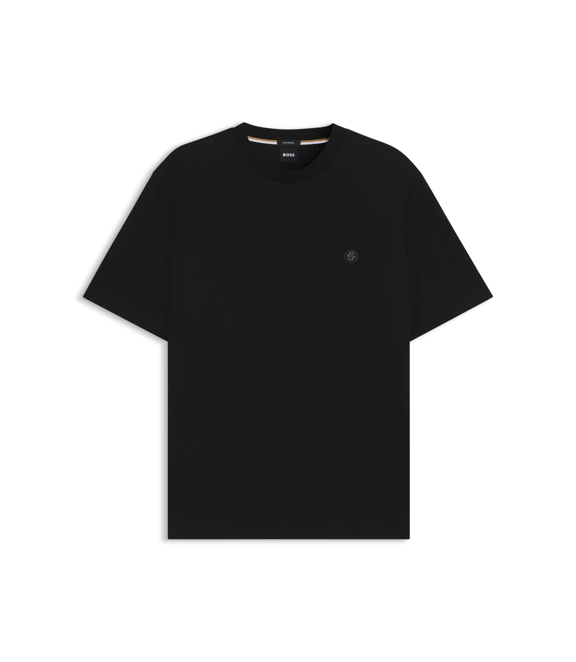 Boss Mercerised Cotton T Shirt With Double B Monogram Black