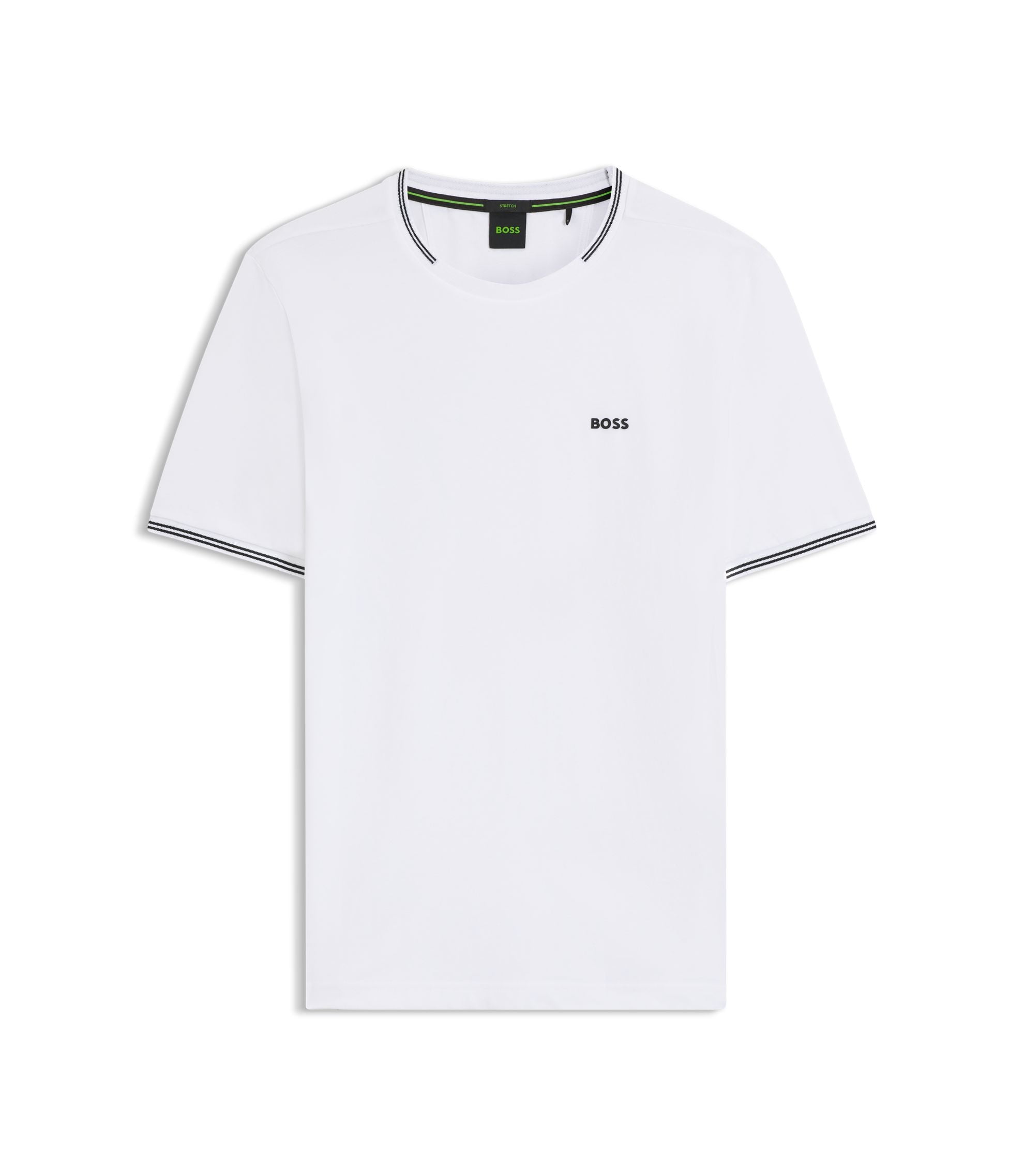 Boss Stretch Cotton T Shirt With Stripes And Logo White