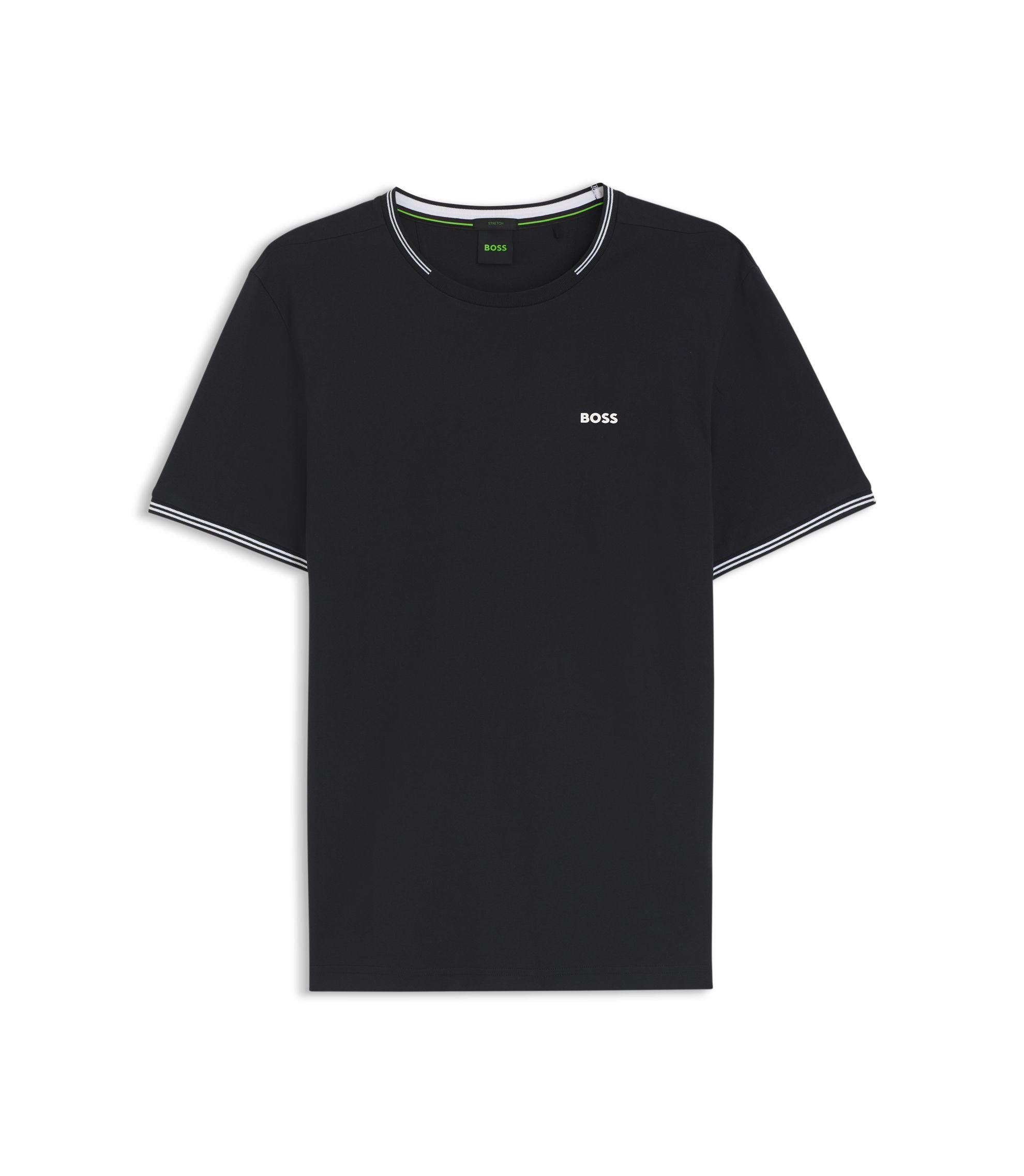 Boss Stretch Cotton T Shirt With Stripes And Logo Dark Blue