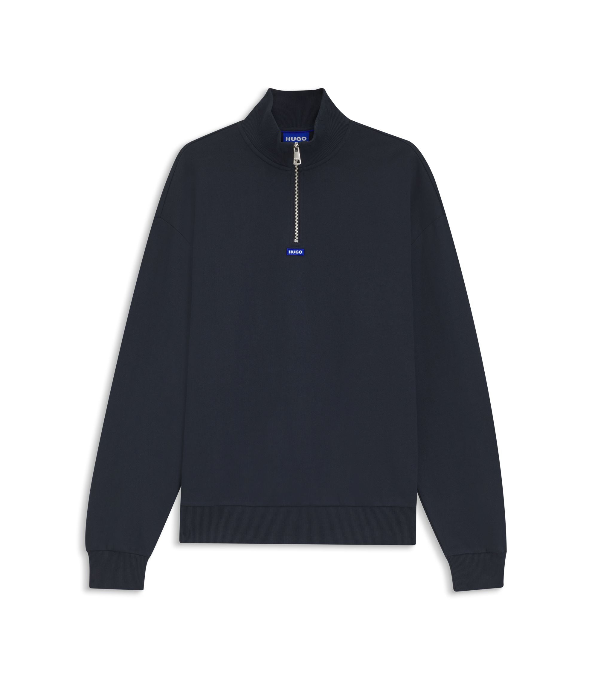 Hugo Logo Patch Sweatshirt In Cotton Terry Dark Blue