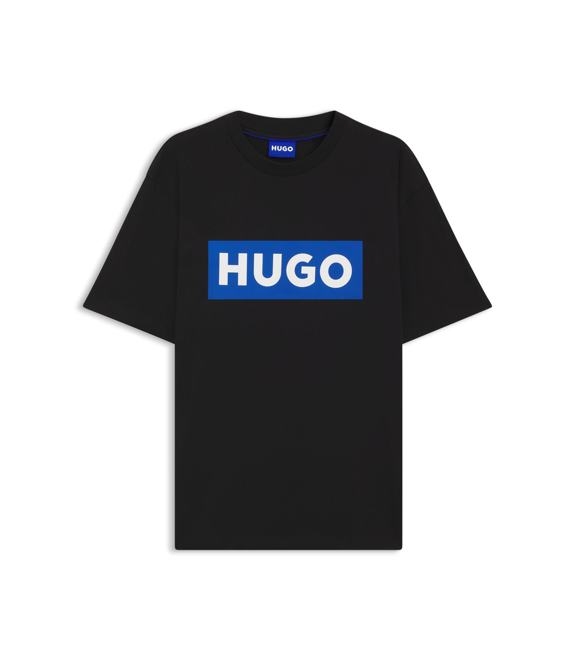 Hugo Blue Logo T Shirt In Cotton Jersey Black
