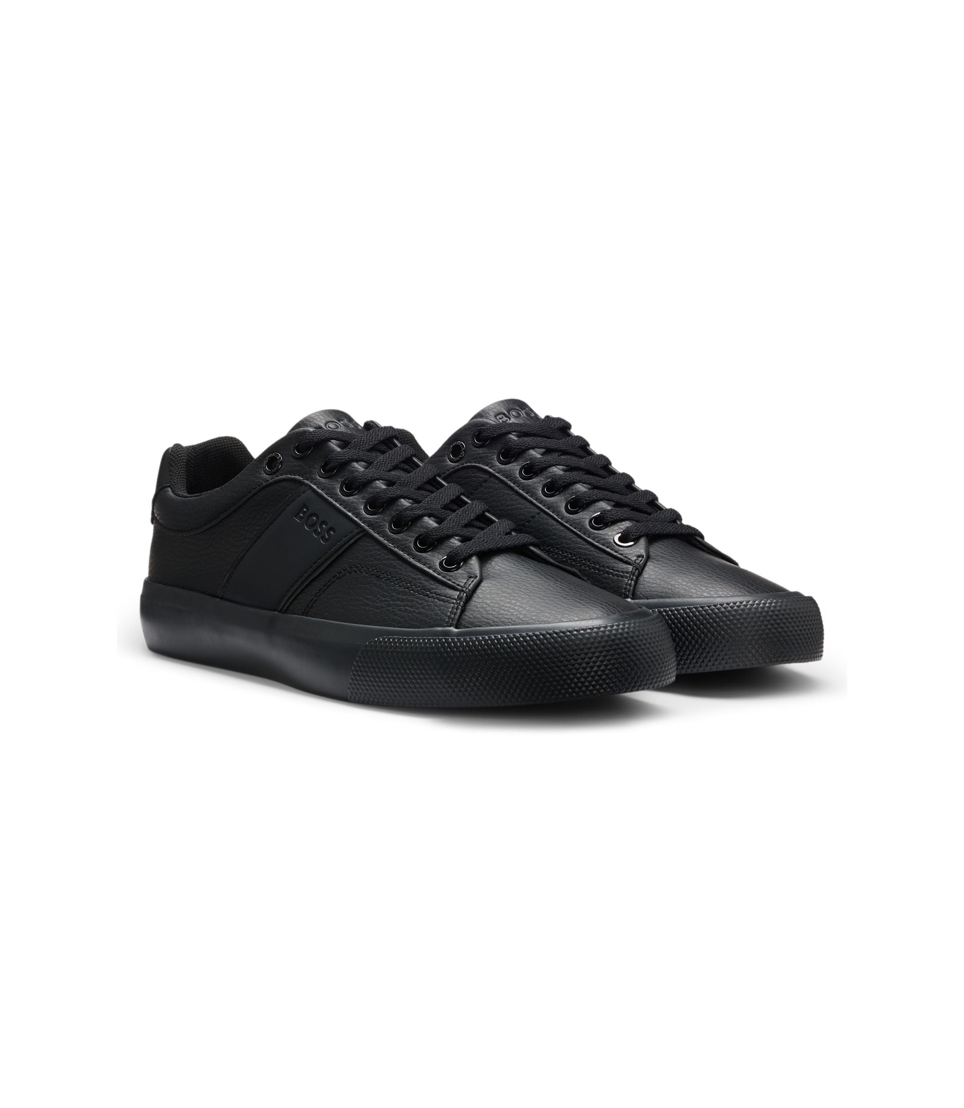 Boss Faux Leather Trainers With Grained And Plain Textures Black Black