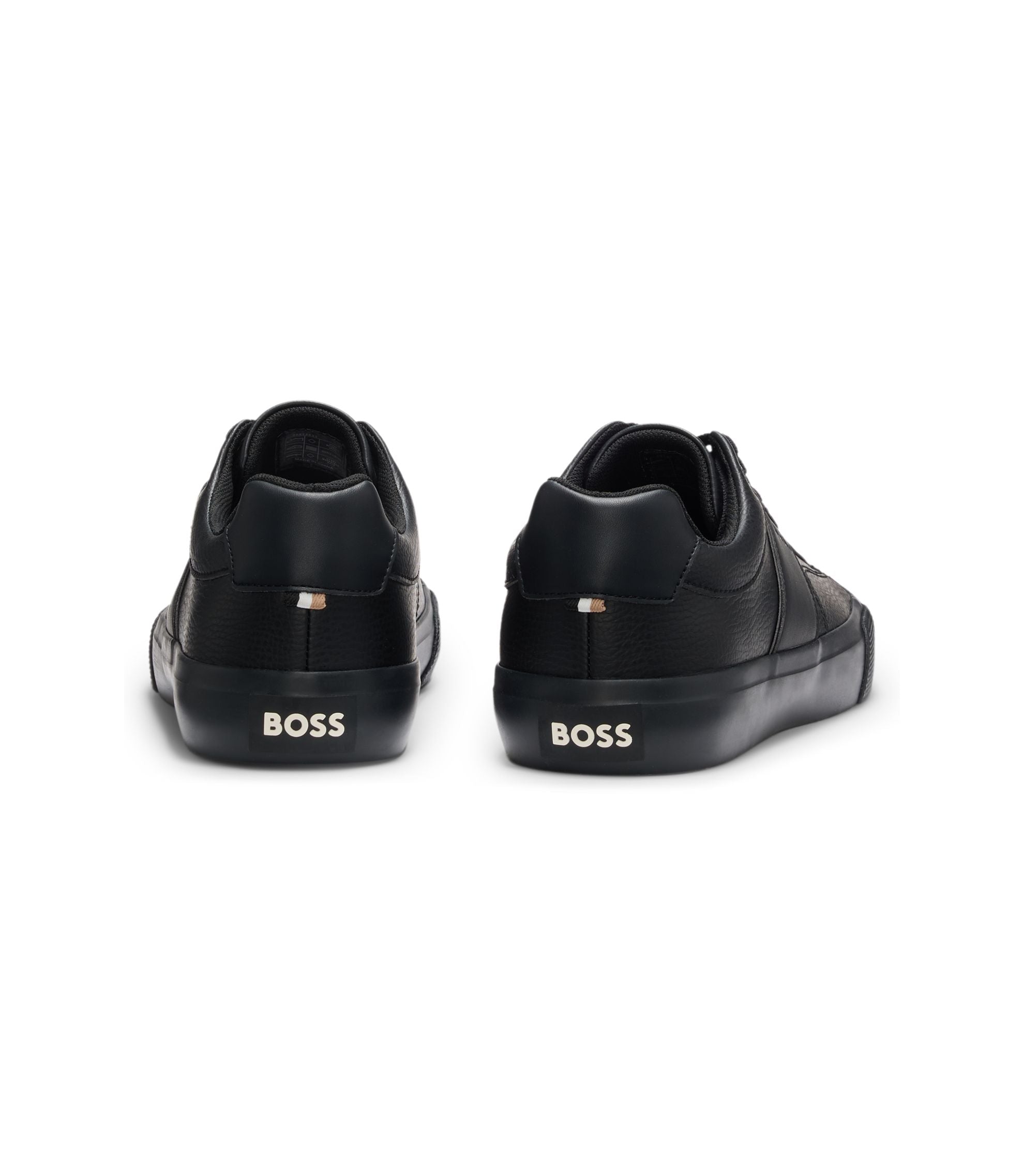Boss Faux Leather Trainers With Grained And Plain Textures Black Black