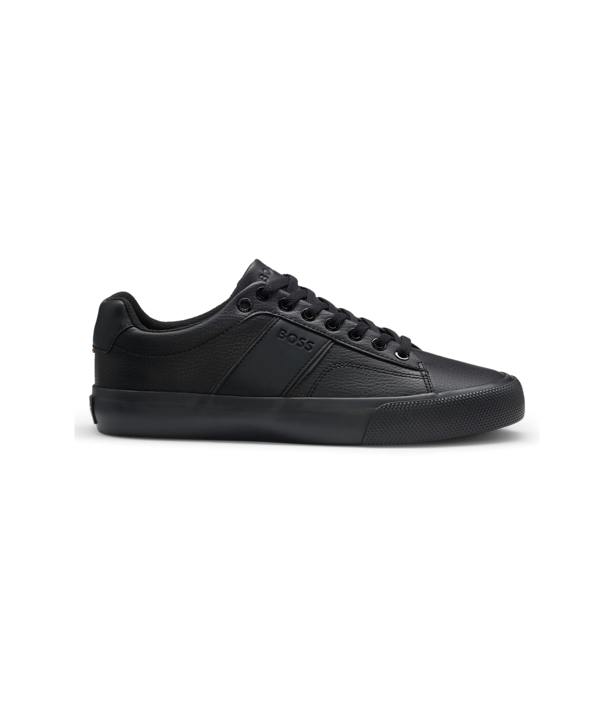 Boss Faux Leather Trainers With Grained And Plain Textures Black Black