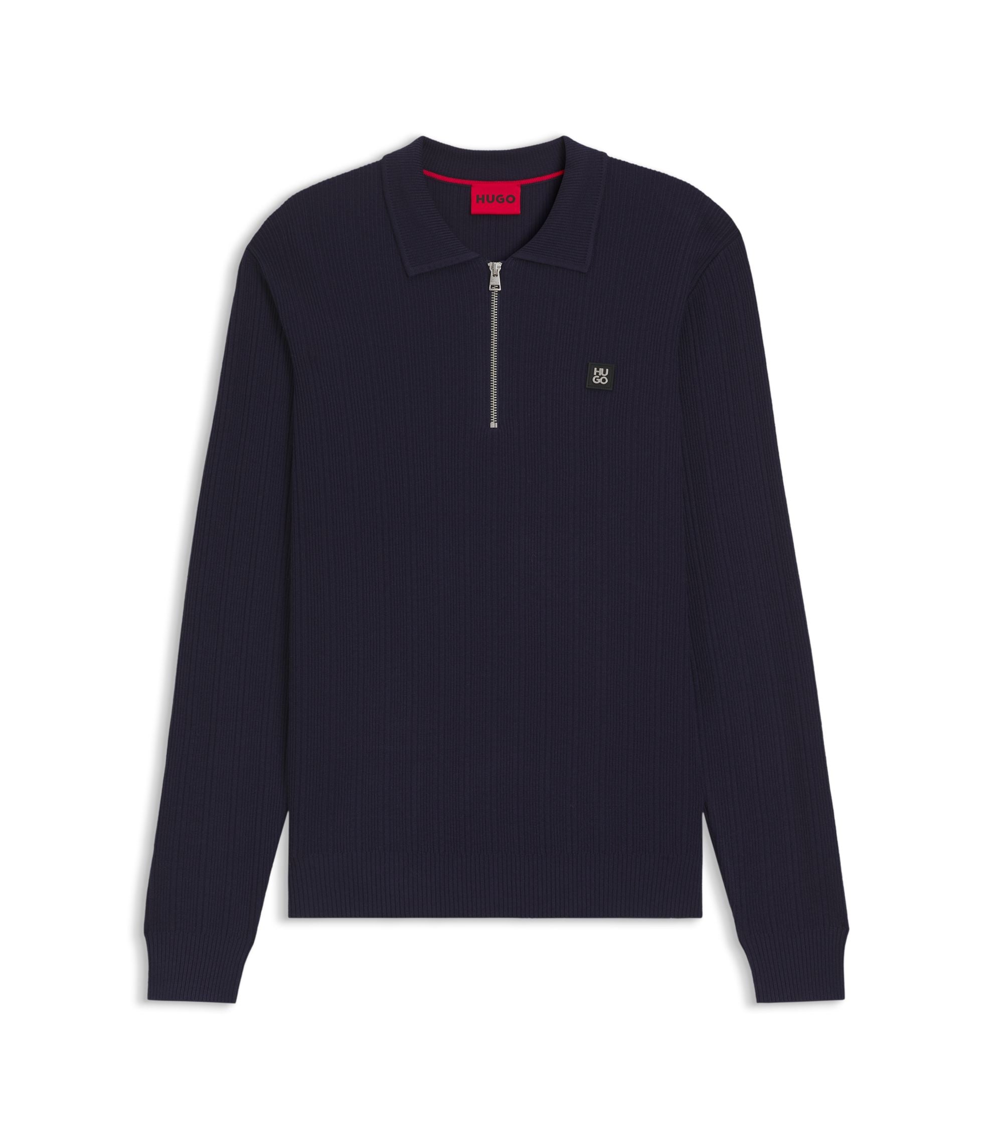 Hugo Stacked Logo Sweater With Zip Collar Dark Blue
