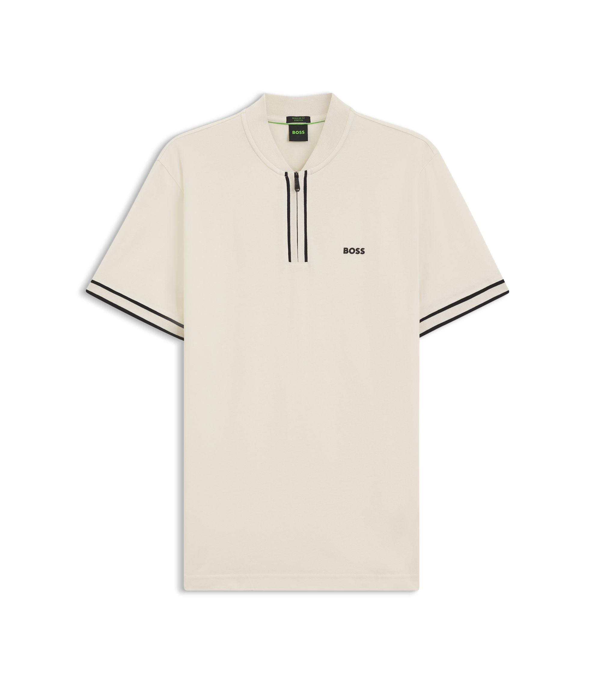 Boss Zip Neck Polo Shirt In Stretch Cotton Piqu White