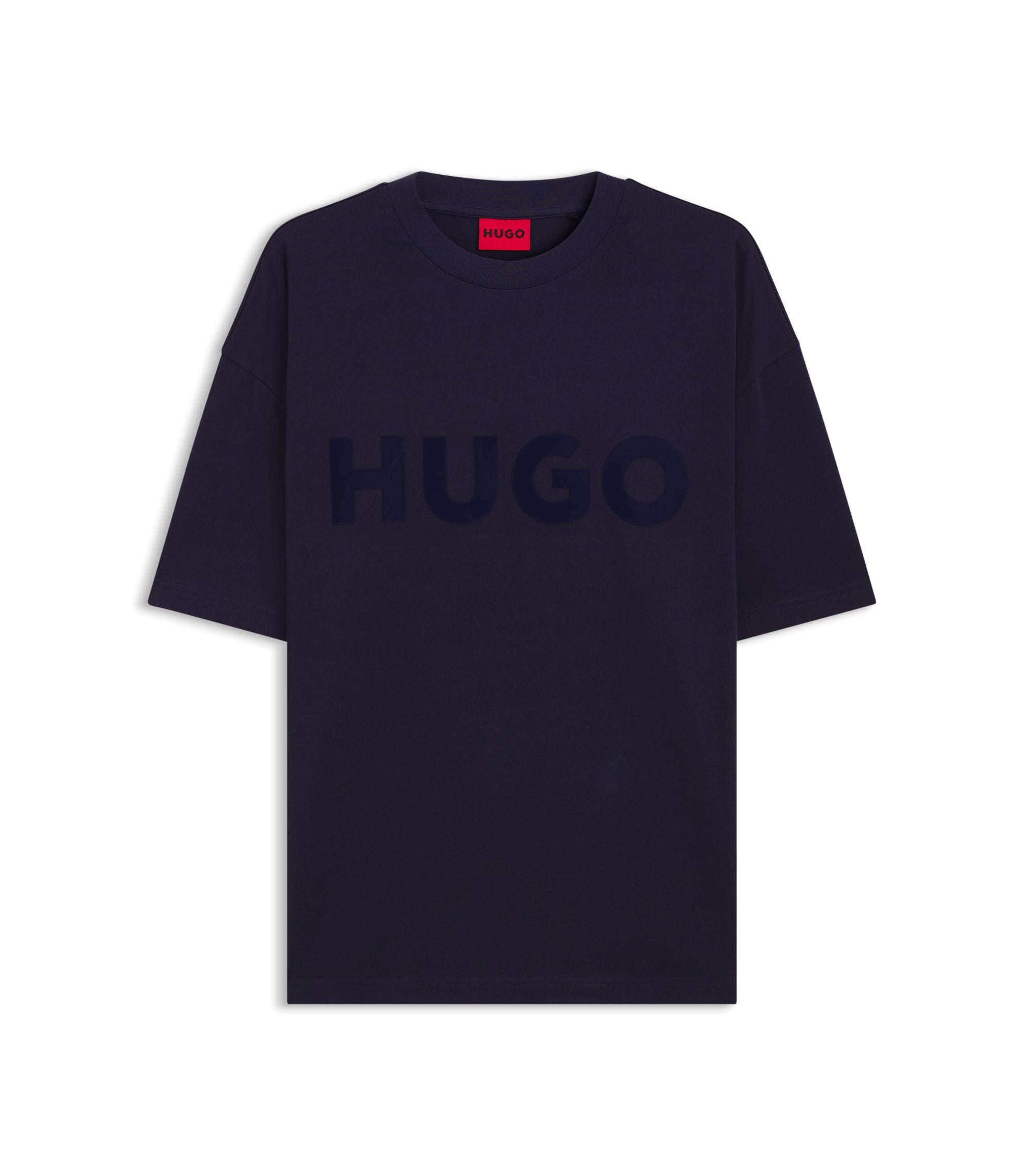 Hugo Cotton Jersey T Shirt With Reflective Logo Dark Blue