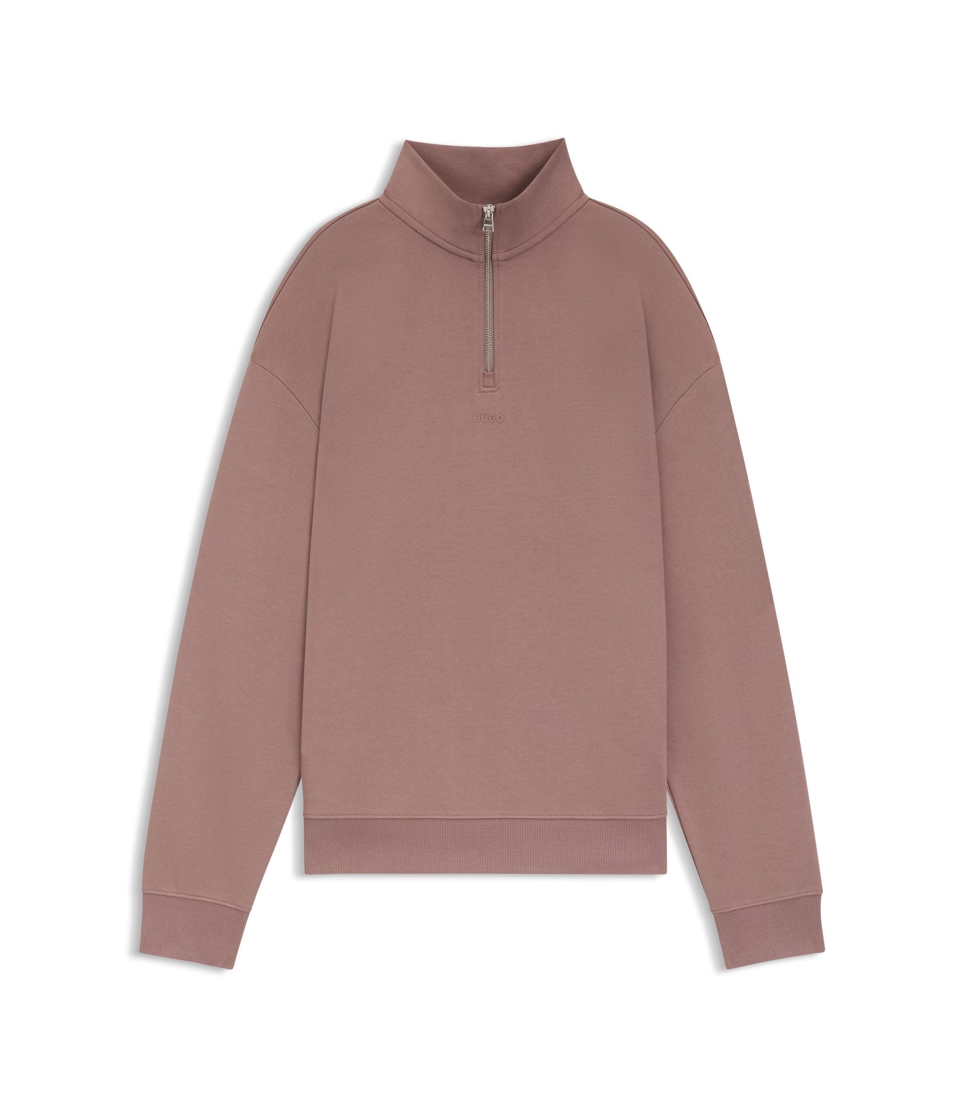 Hugo Logo Print Sweatshirt In Cotton Terry Light Brown