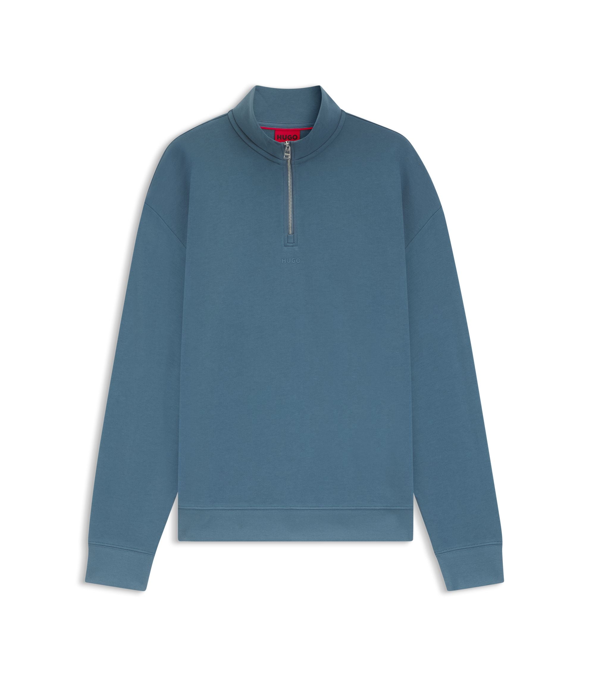 Hugo Logo Print Sweatshirt In Cotton Terry Light Blue