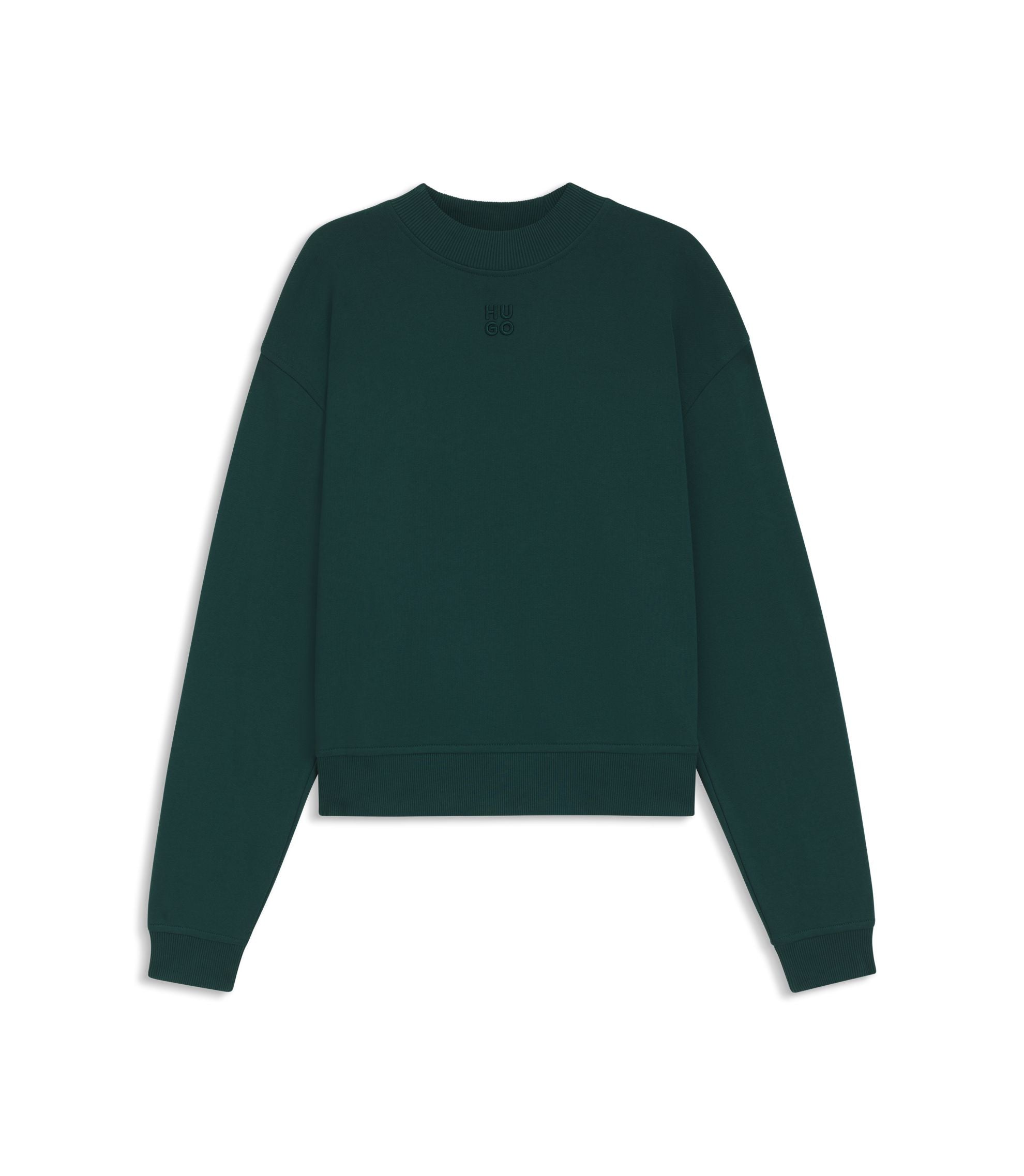 Hugo Cotton Terry Sweatshirt With Stacked Logo Embroidery Dark Green Women's