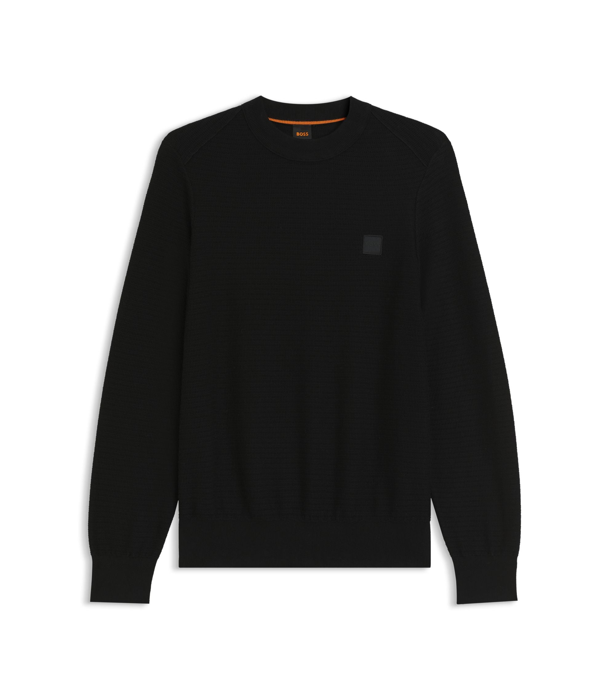 Boss Cotton Piqu Sweater With Logo Patch Black