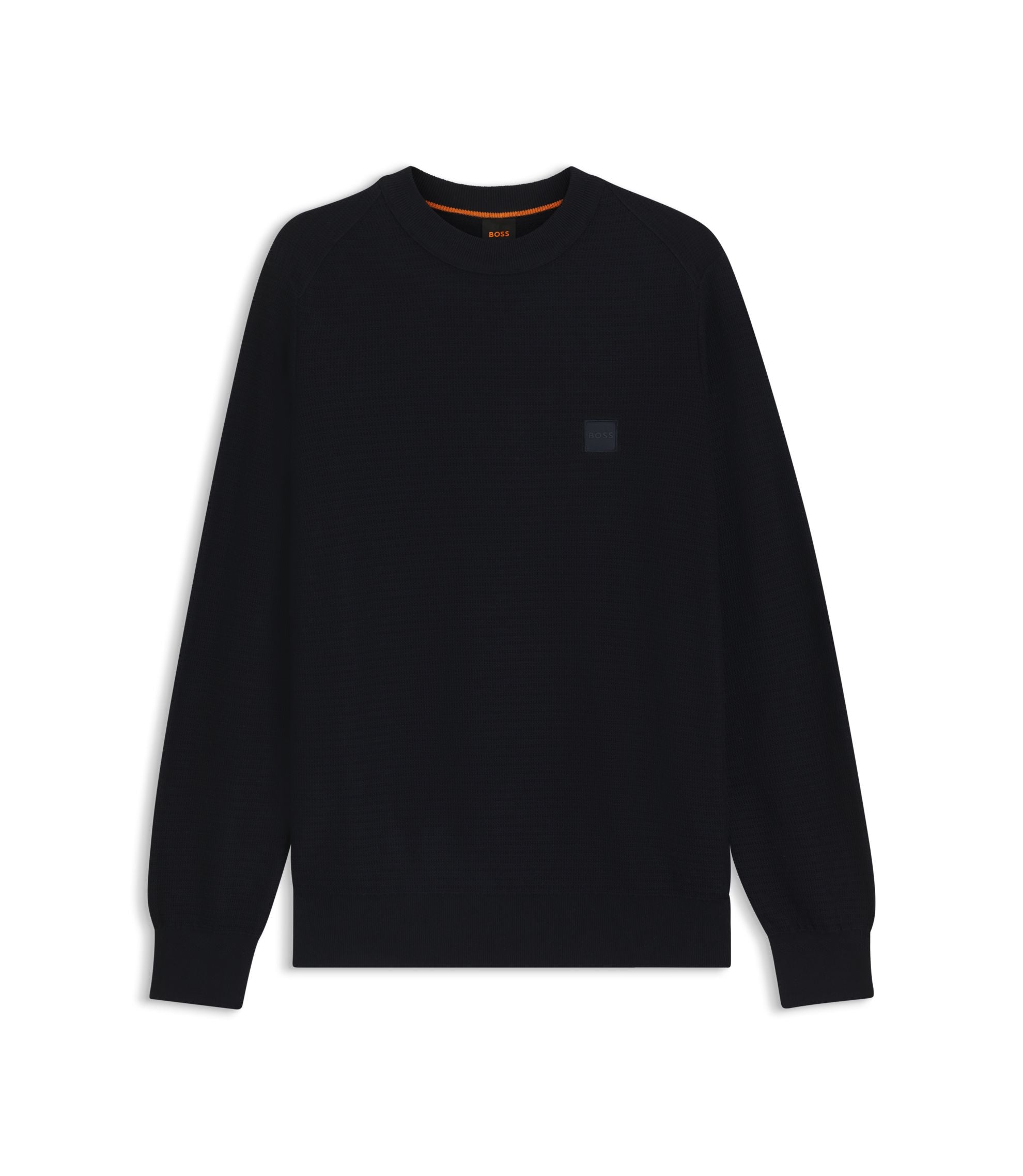 Boss Cotton Piqu Sweater With Logo Patch Dark Blue