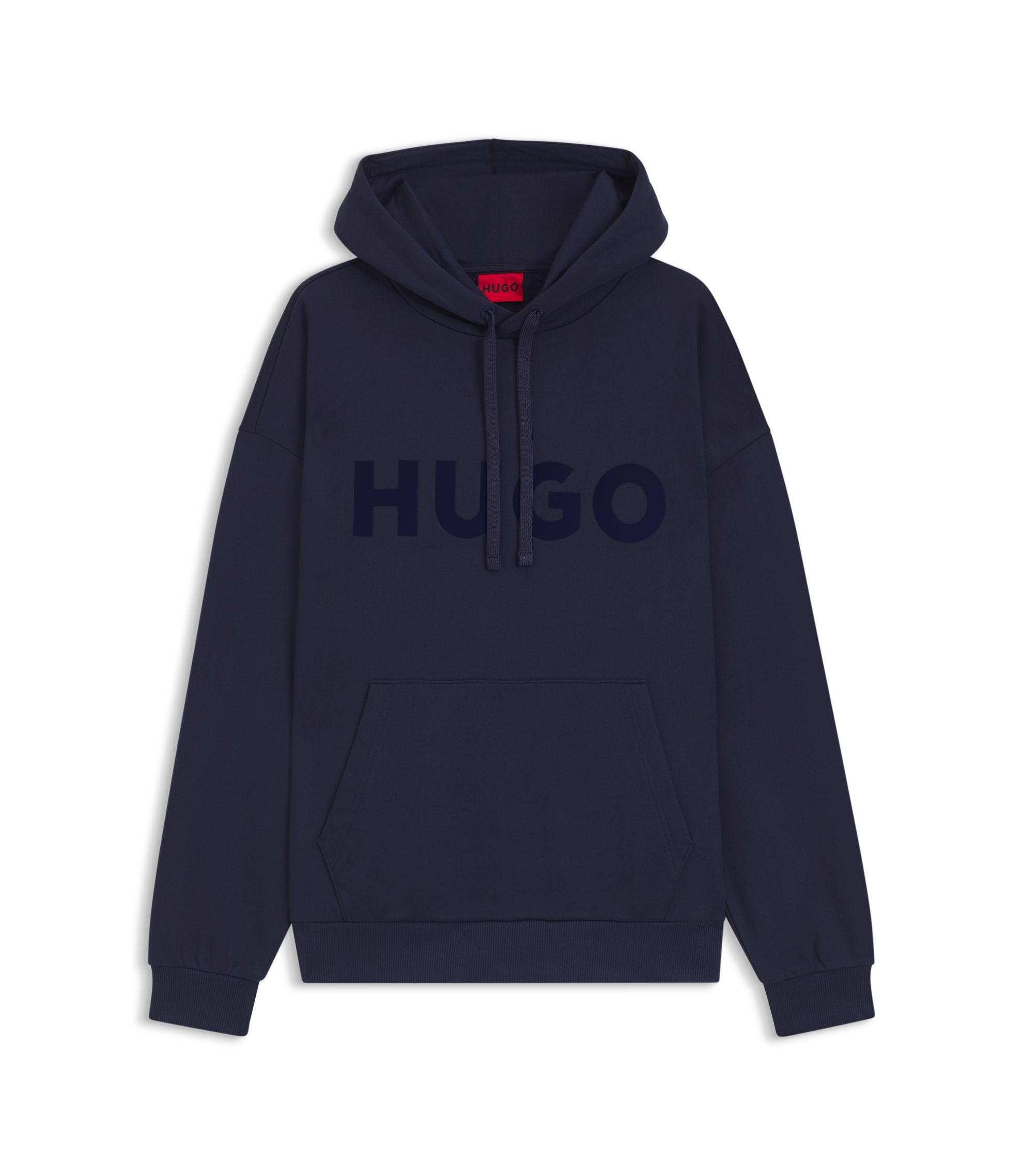Hugo Tonal Logo Hoodie In Cotton Terry Dark Blue