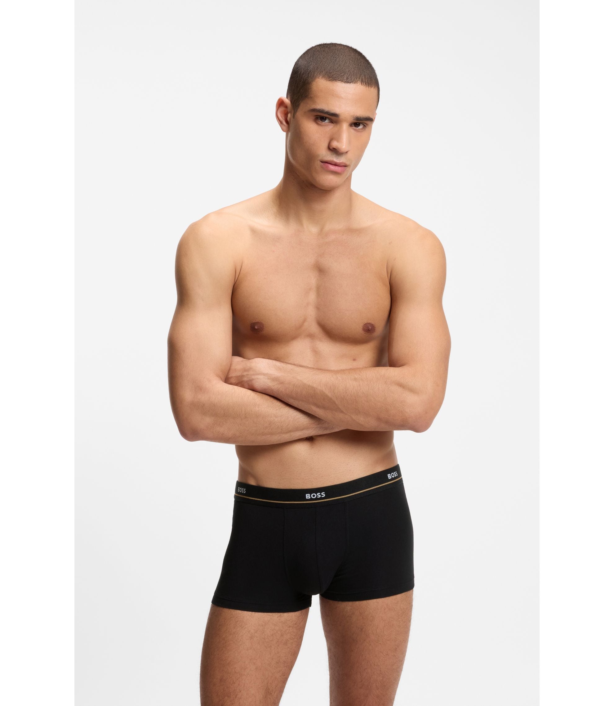 Boss Five Pack Of Stretch Cotton Trunks With Logo Waistbands Black