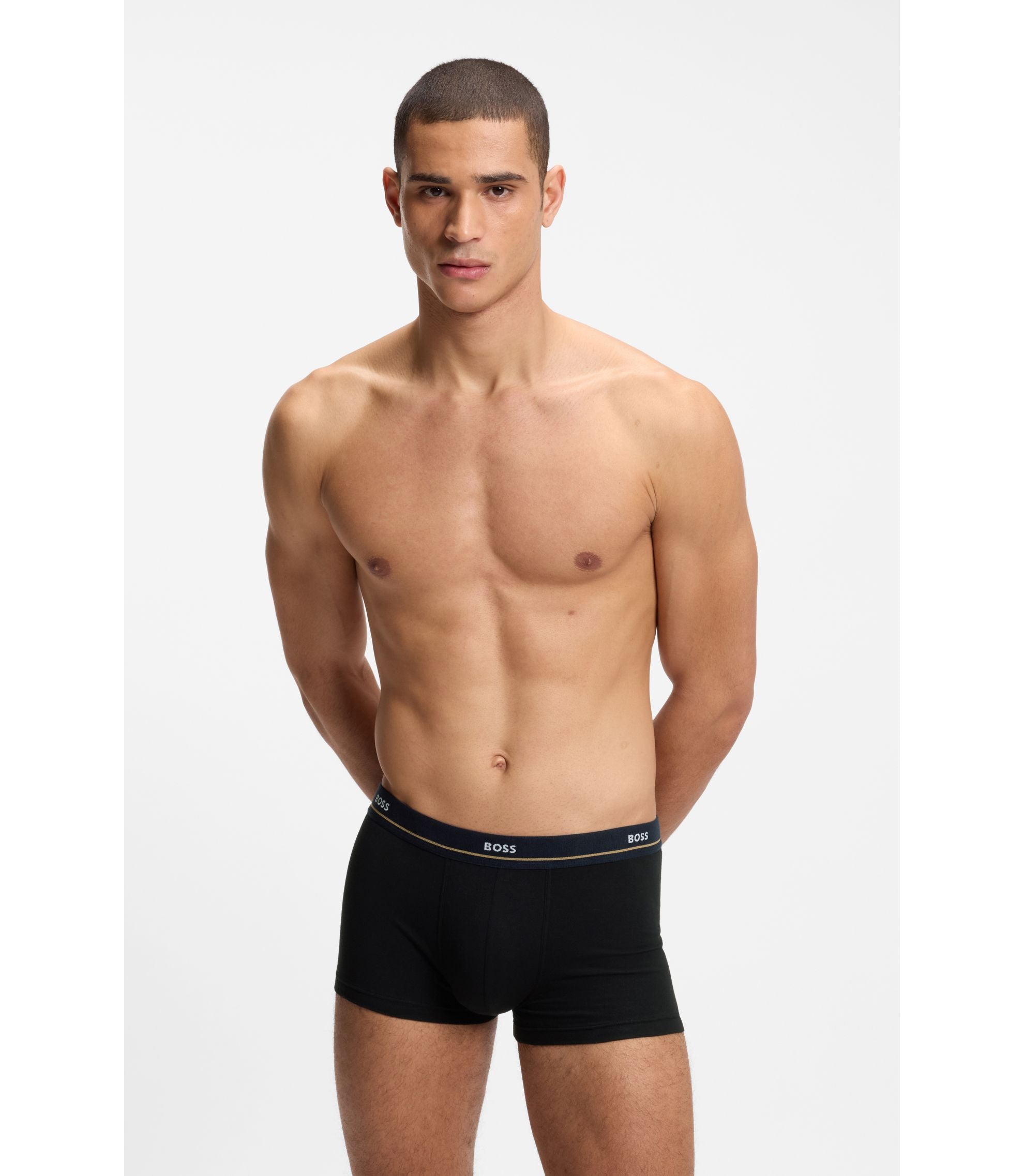Boss Five Pack Of Stretch Cotton Trunks With Logo Waistbands Black