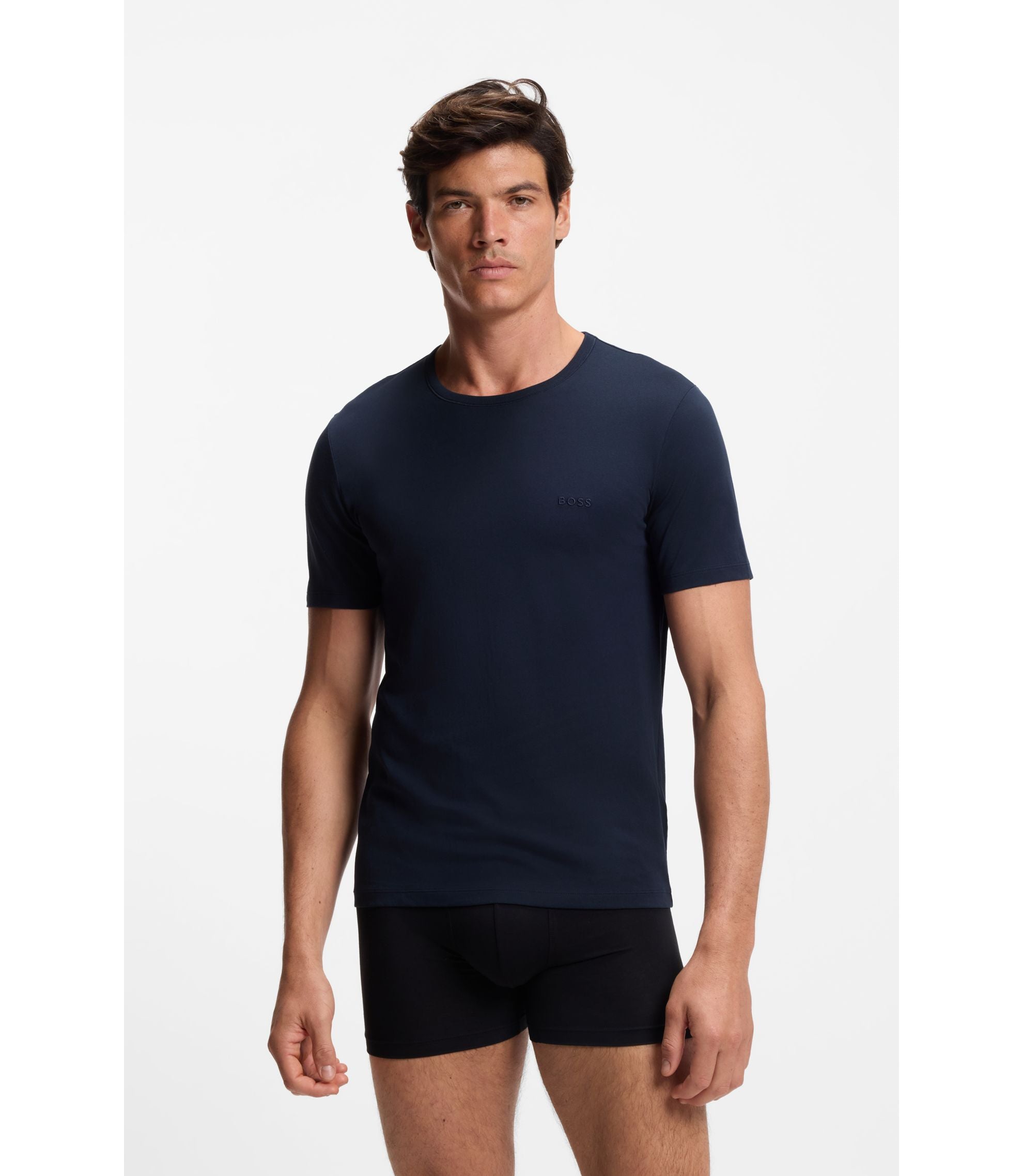 Boss Three Pack Of Cotton Underwear T Shirts Patterned