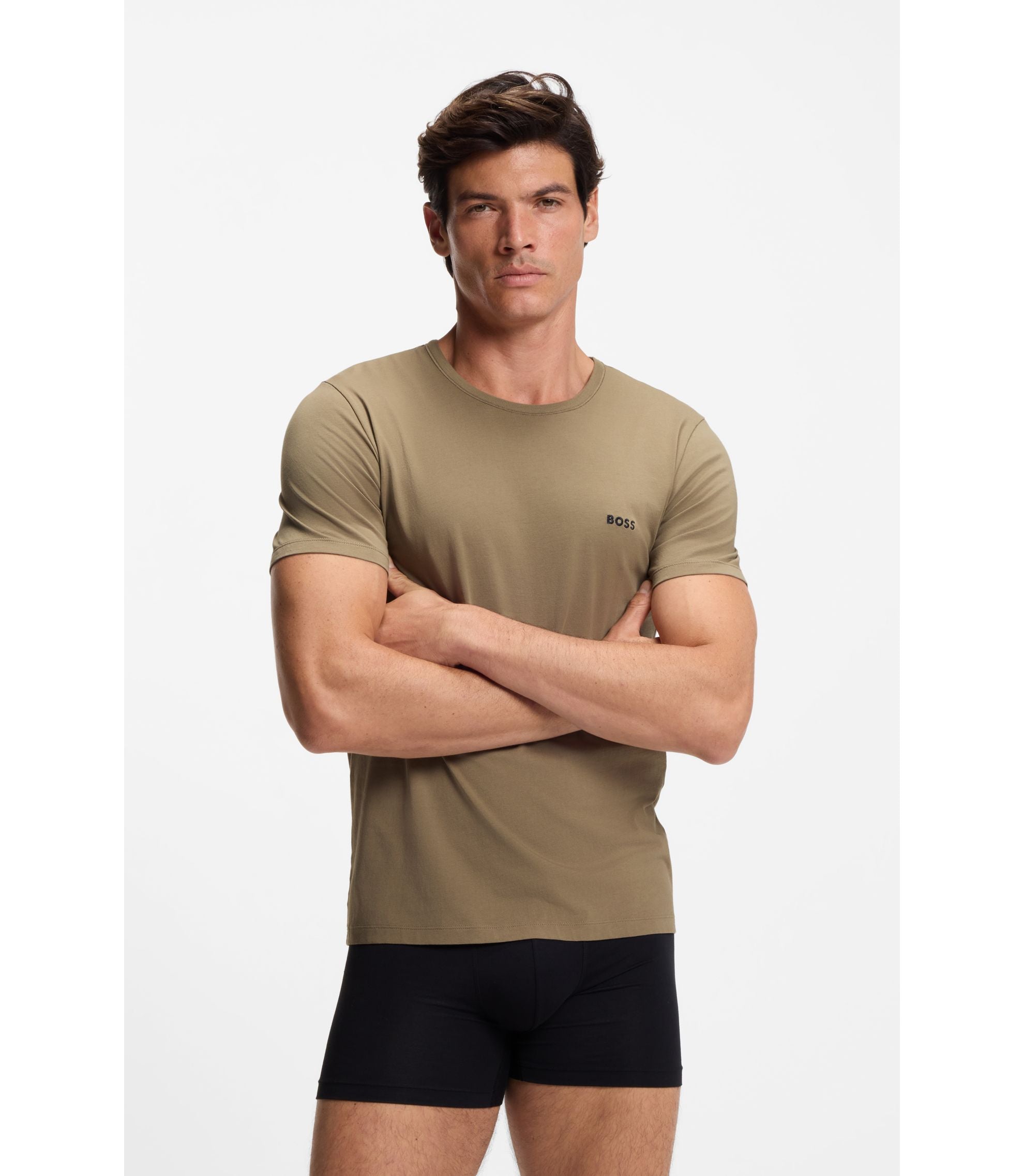 Boss Three Pack Of Cotton Underwear T Shirts Patterned
