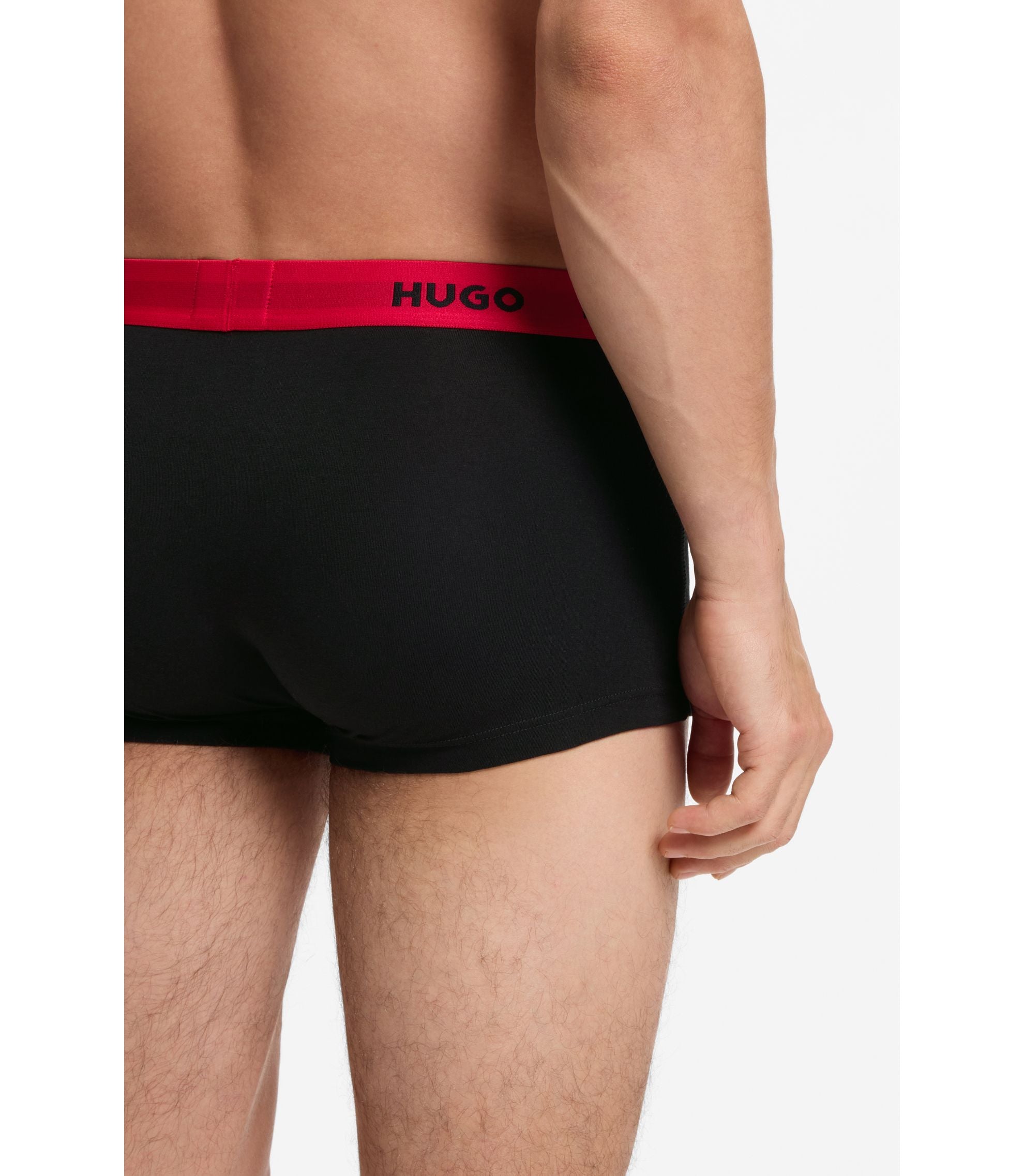 Hugo Three Pack Trunks With Jacquard Logo Waistband Dark Grey