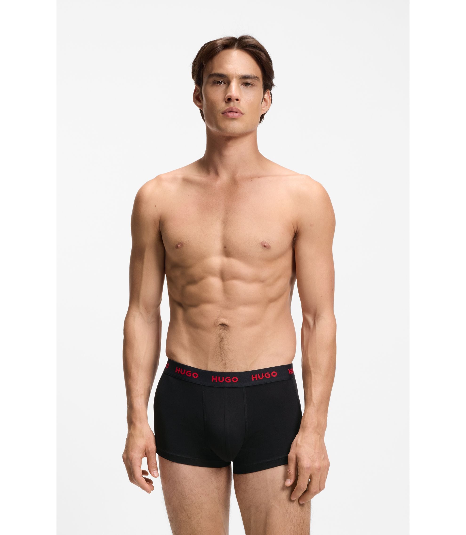 Hugo Three Pack Trunks With Jacquard Logo Waistband Dark Grey