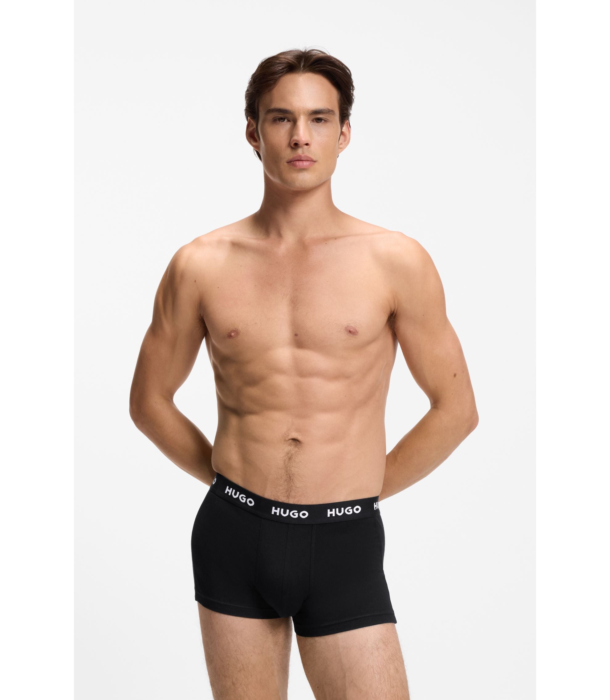 Hugo Three Pack Trunks With Jacquard Logo Waistband Dark Grey