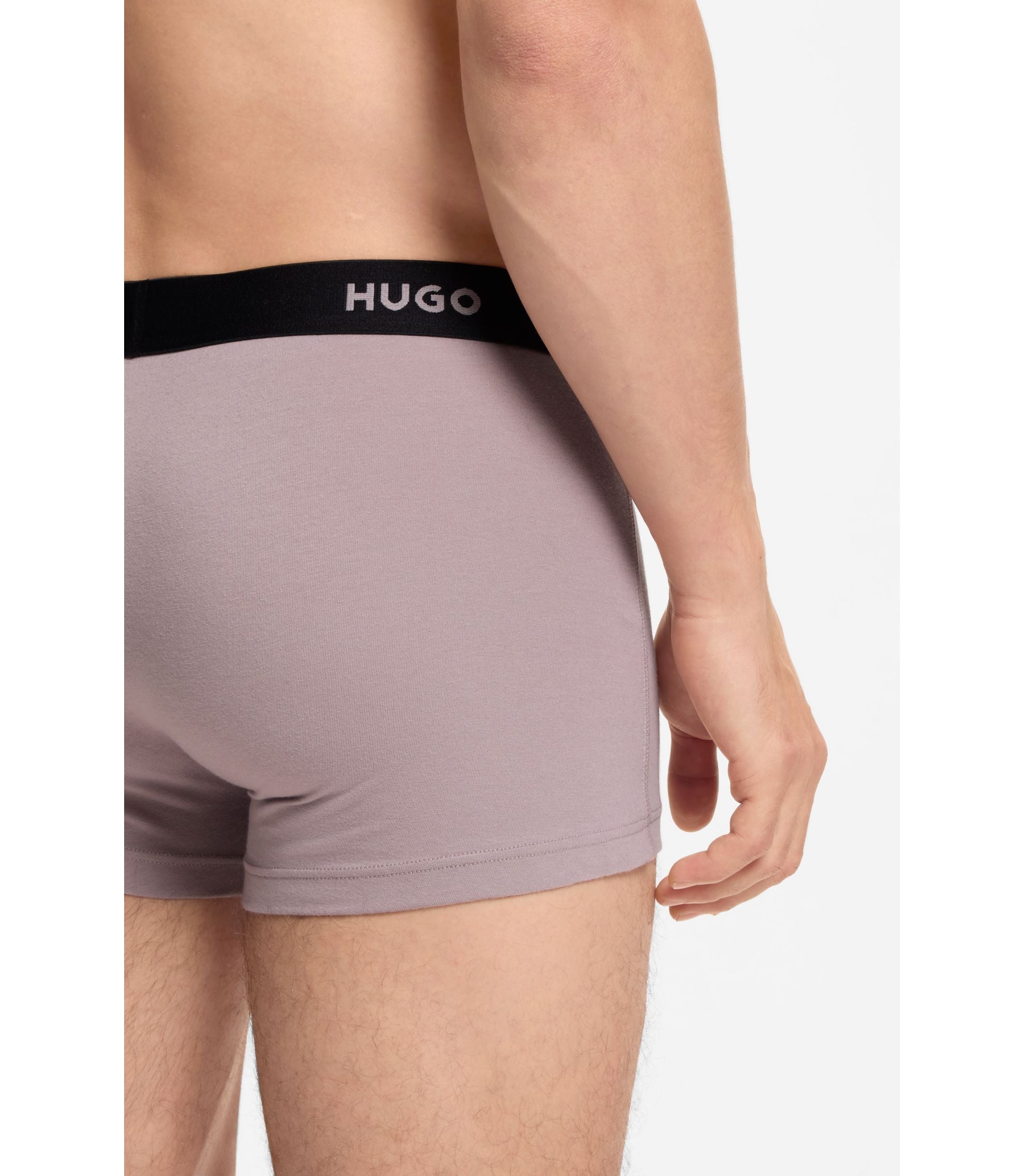 Hugo Three Pack Trunks With Jacquard Logo Waistband Light Grey