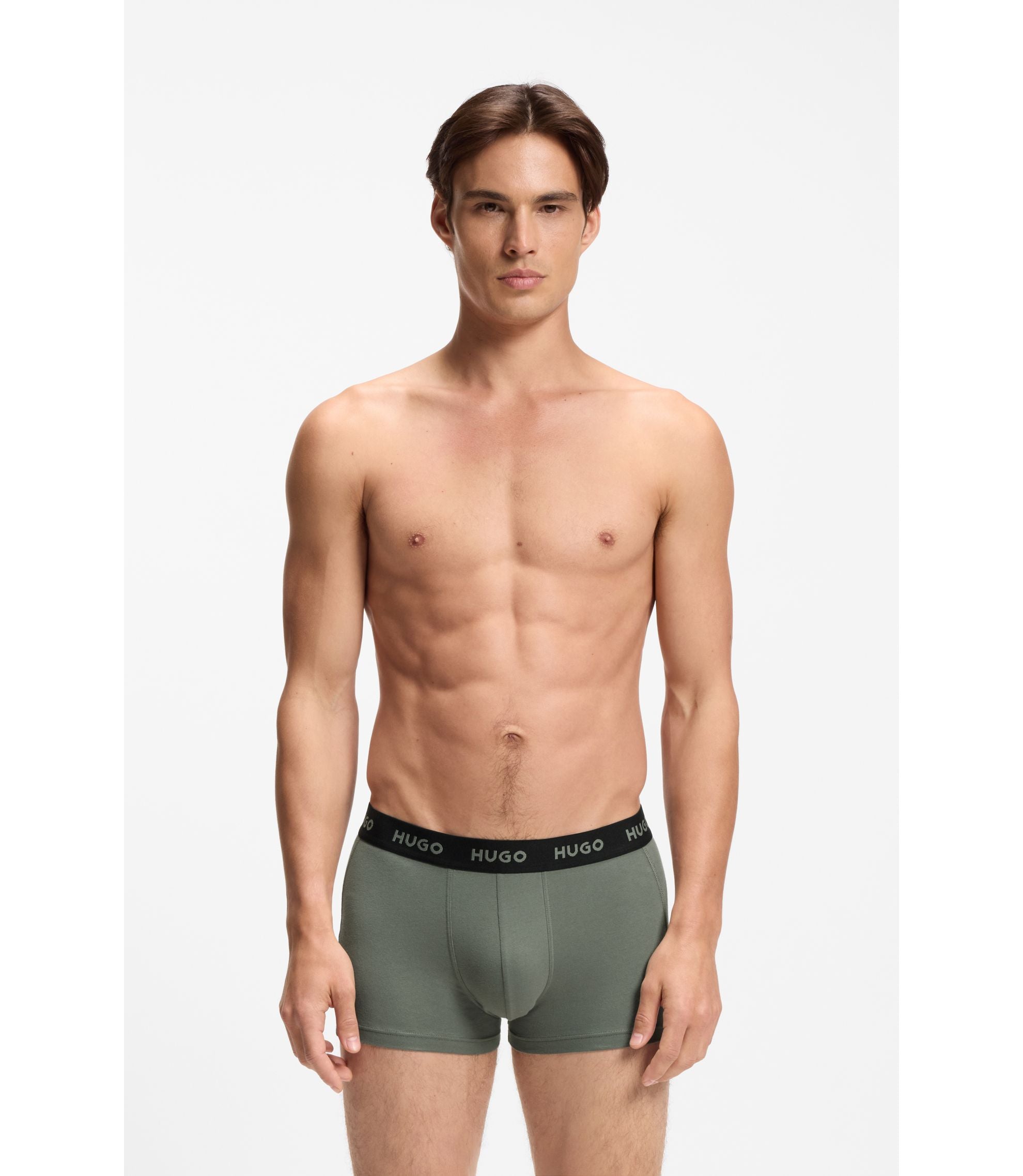 Hugo Three Pack Trunks With Jacquard Logo Waistband Light Grey