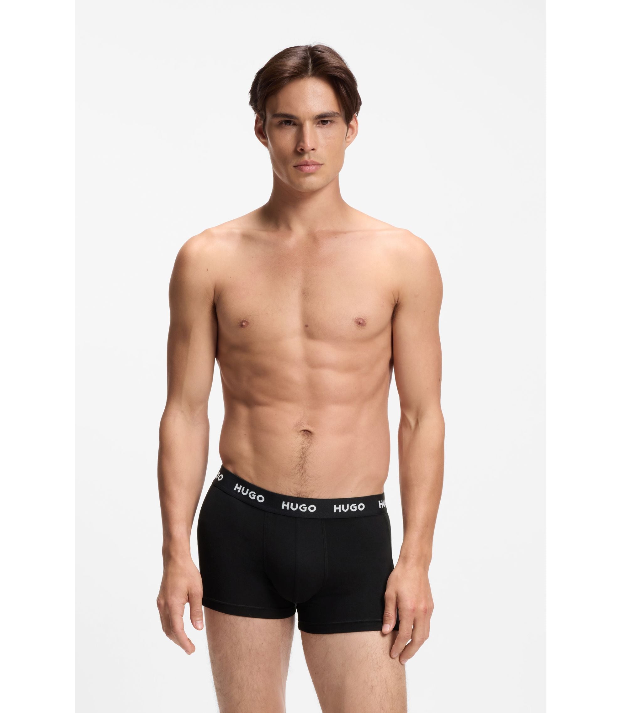 Hugo Three Pack Trunks With Jacquard Logo Waistband Light Grey