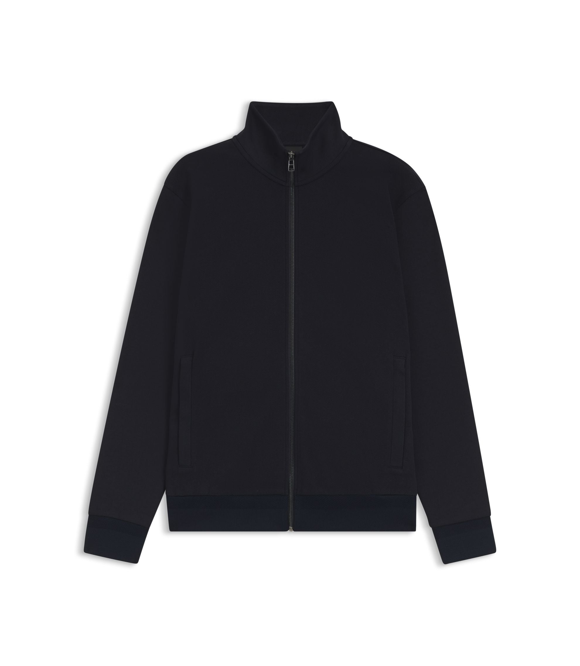 Boss Zip Up Sweatshirt In Mercerized Stretch Cotton Piqu Dark Blue