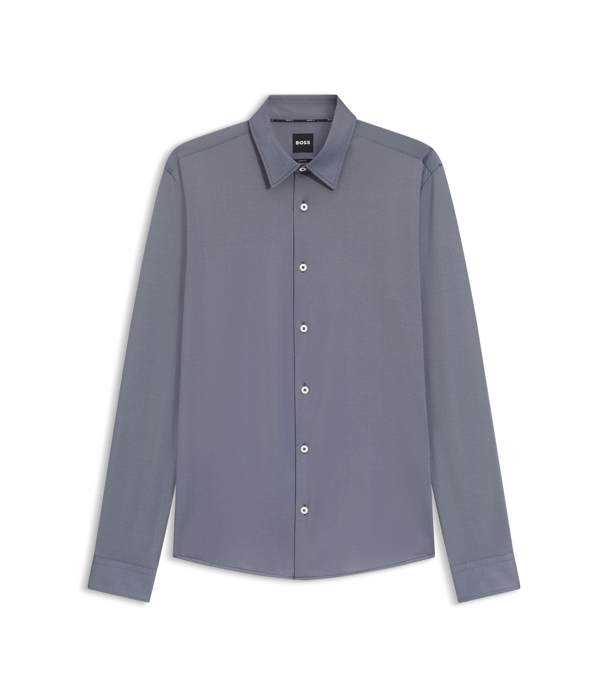 Boss Slim Fit Shirt In Structured Performance Stretch Fabric Grey
