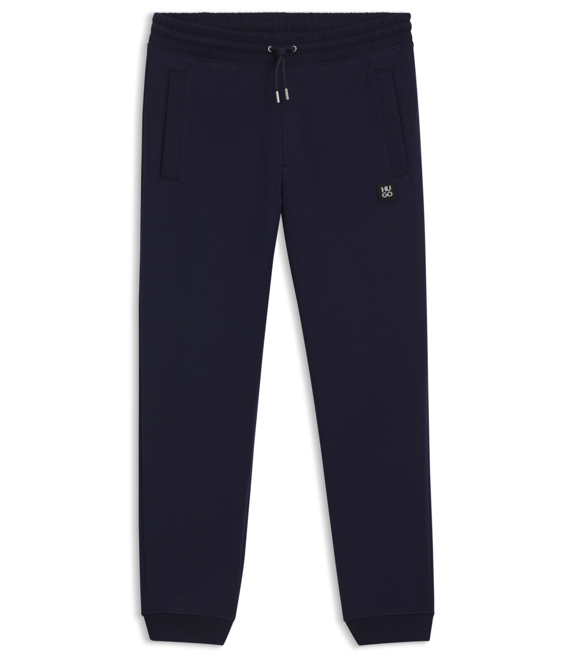Hugo Stacked Logo Tracksuit Bottoms In A Cotton Blend Dark Blue