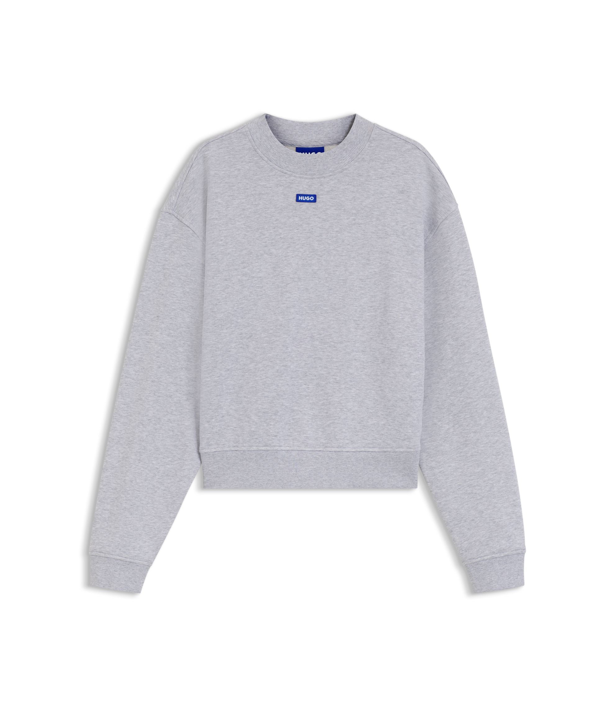 Hugo Cotton Terry Sweatshirt With Logo Badge Light Grey Women's