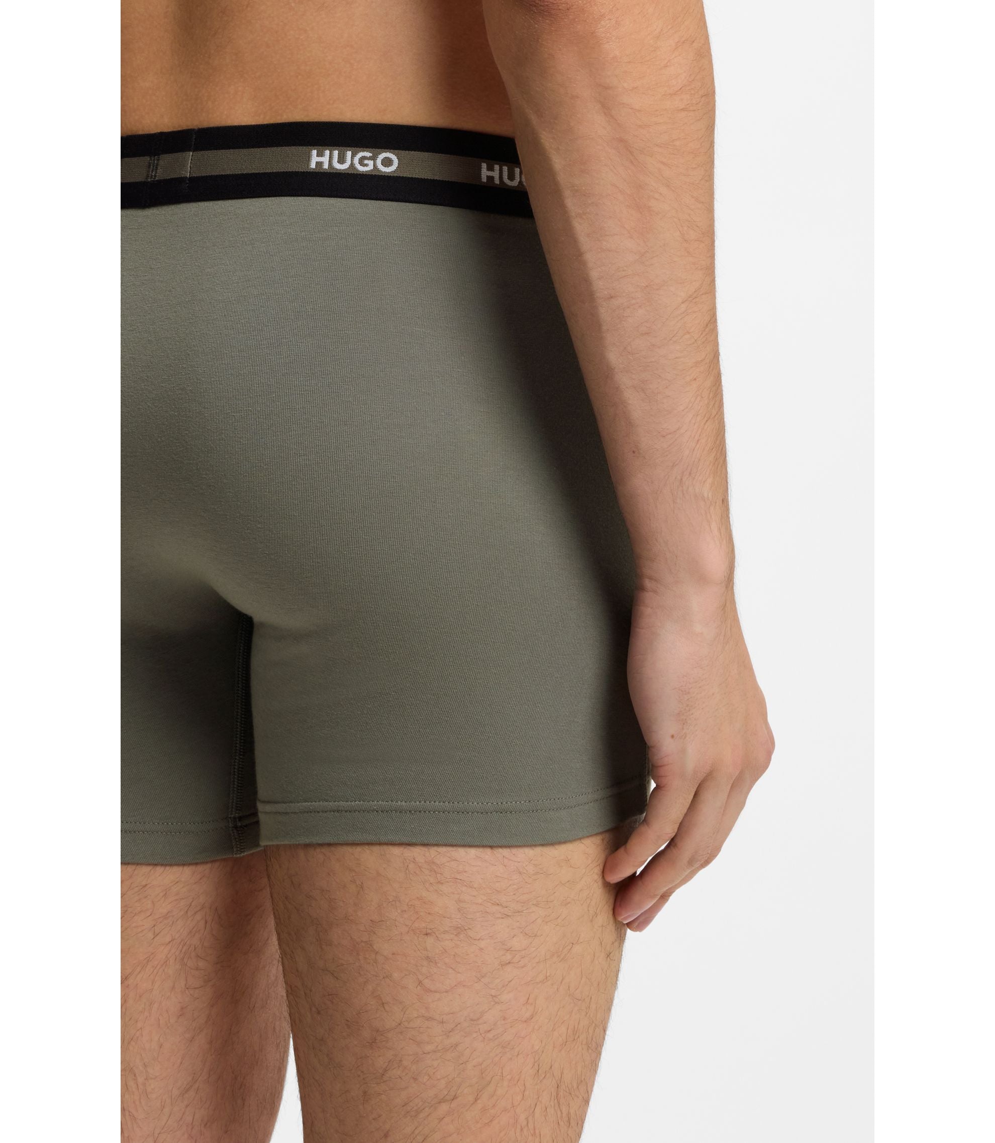 Hugo Three Pack Of Branded Boxer Briefs In Stretch Cotton Patterned