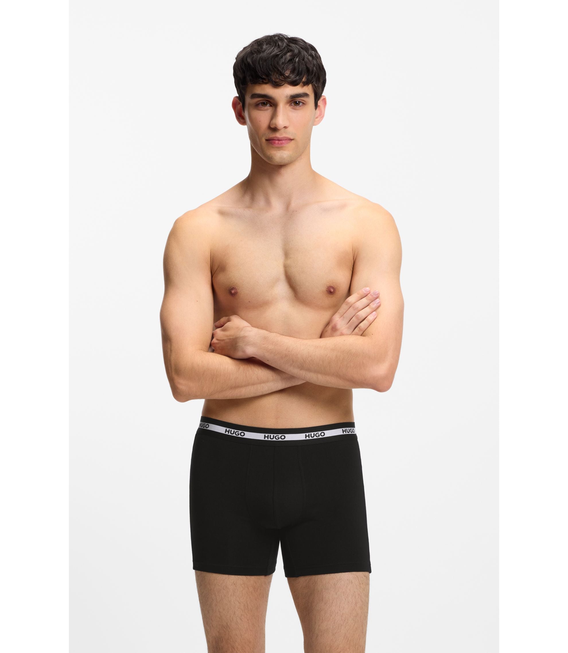 Hugo Three Pack Of Branded Boxer Briefs In Stretch Cotton Patterned