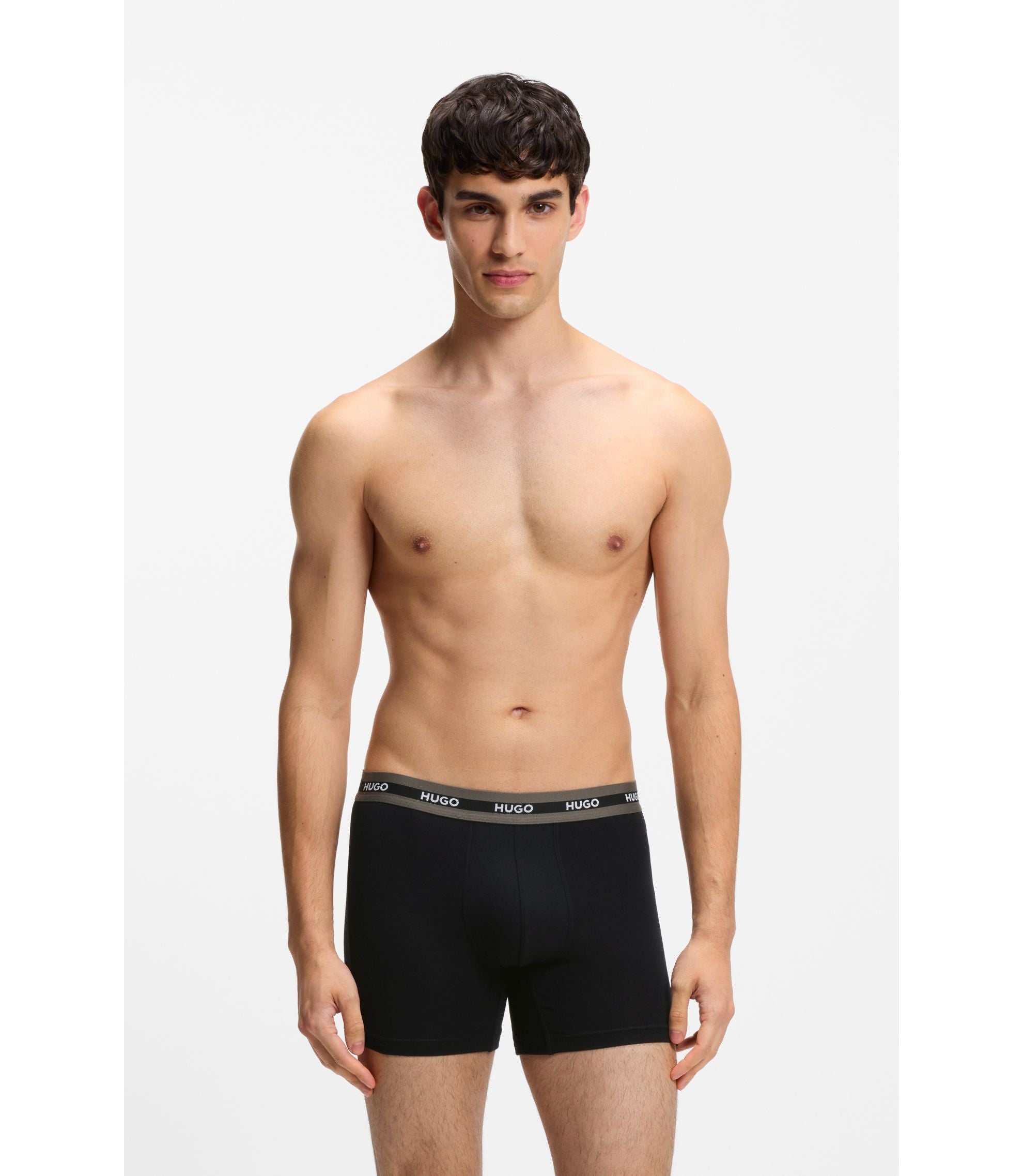 Hugo Three Pack Of Branded Boxer Briefs In Stretch Cotton Patterned